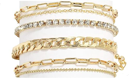 Nanafast - Juego de 4 a 6 pulseras de tobillo para mujer, diseño dorado bohemio, de playa, cadena ajustable, joyería de pies para niñas, estilo