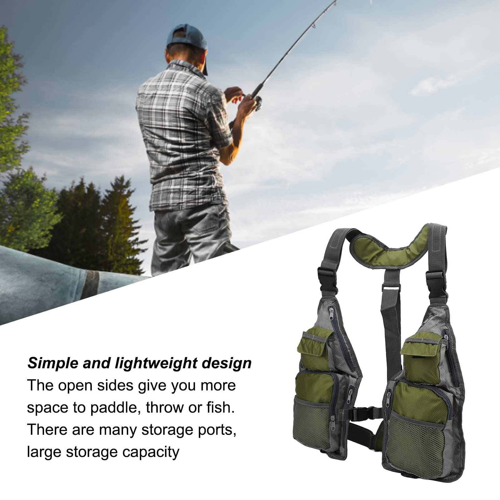 Alvinlite Gilet da Pesca per Uomo E Donna con Tasche, Pettorina Regolabile Gilet da Pesca a Mosca Leggero Gilet da Pesca di Grande capacità, Attrezzatura da Pesca(Verde)