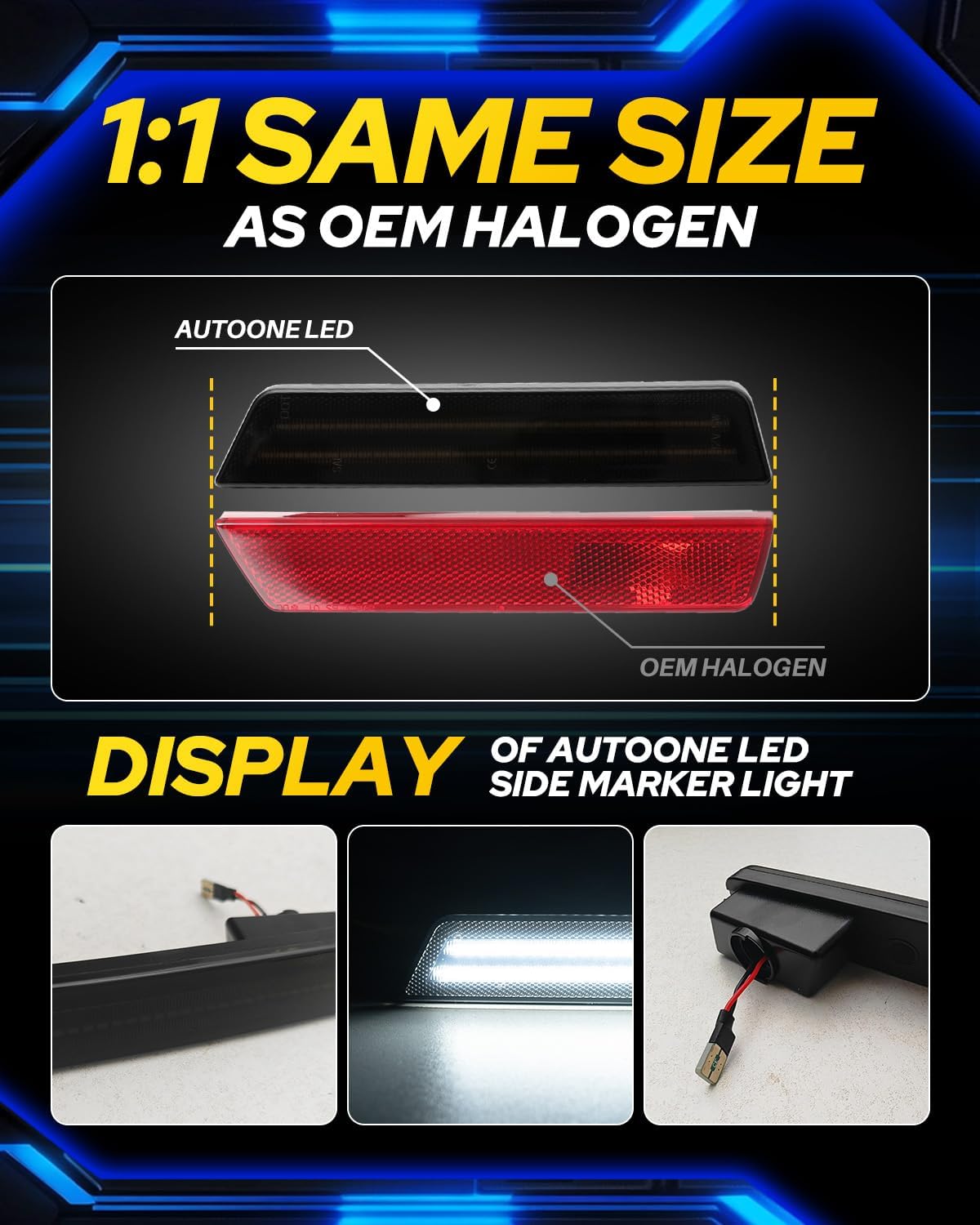 AUTOONE Upgraded White Rear LED Side Marker Lights Compatible With 2008-2014 Dodge Challenger & 2011-2014 Charger, Fender Side Markers, Smoked Lens Driver & Passenger Side, Parking Lamps, 2PCS