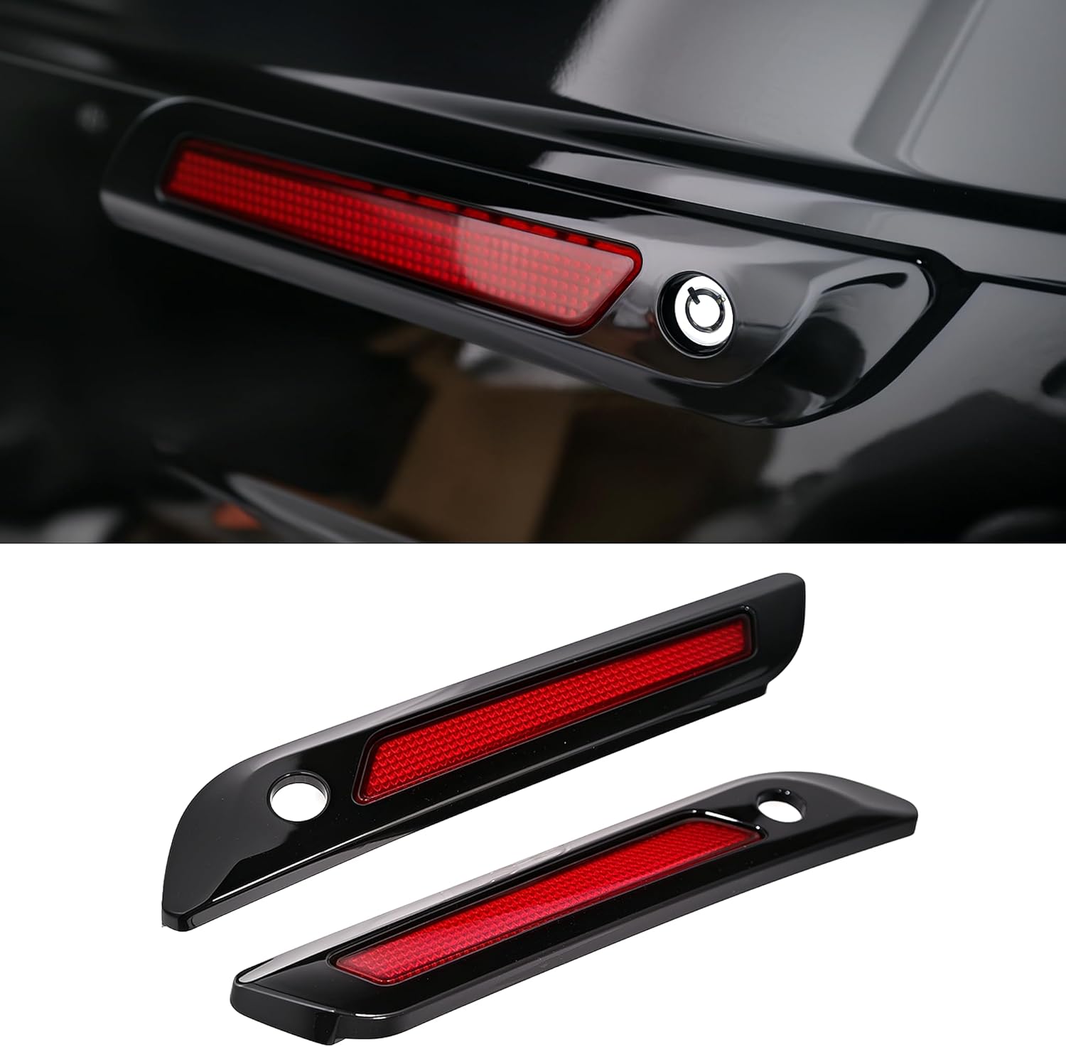 Gloss Black Hard Saddlebag Latch Cover Reflector Kits For Harley Touring Street Road Glide 2024 2025 2026 (Black Red)