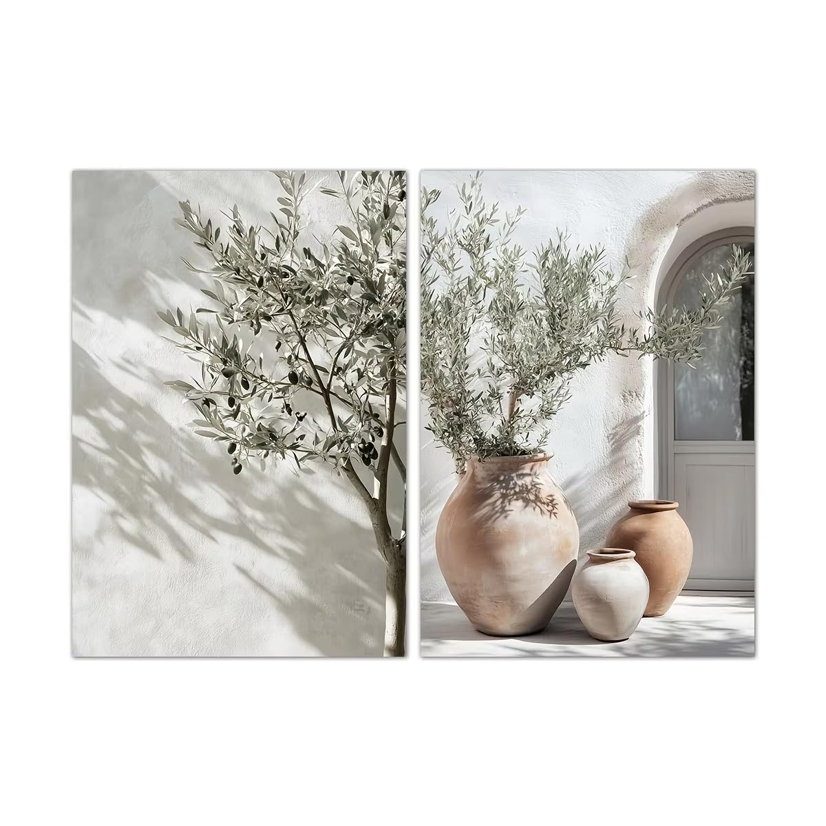 XIANGPEIFBH 2pcs Neutral Olive Tree Shadow Vase Canvas Print Poster Retro Botanical Landscape Art Print Home Decor Art Poster((90x130cm/35x51in) x2/Unframed)