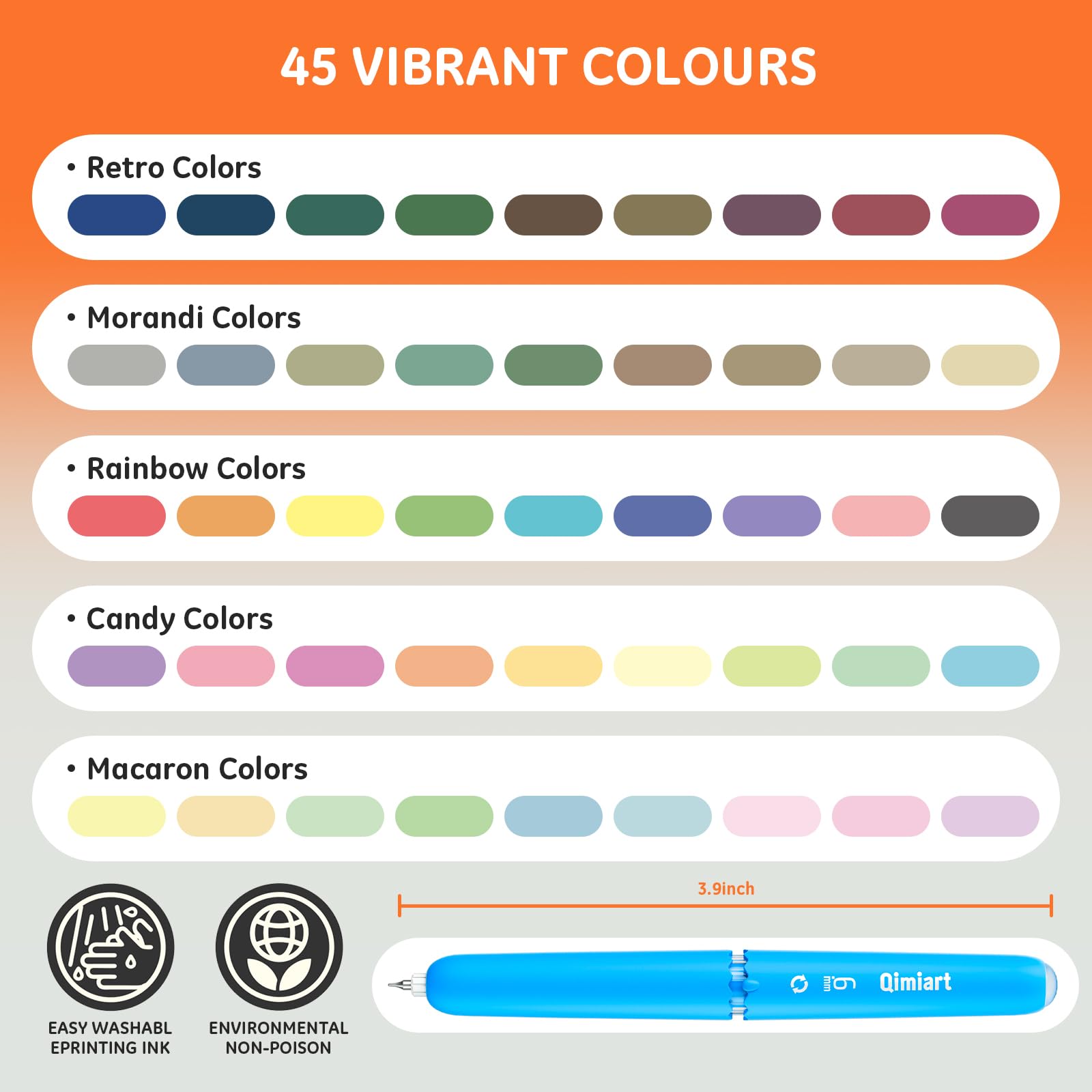 Set di 45 penne cancellabili con inchiostro cancellabile termosensibile, punta da 0,6 mm, penna gel cancellabile per materiale scolastico, forniture per ufficio, 45 colori