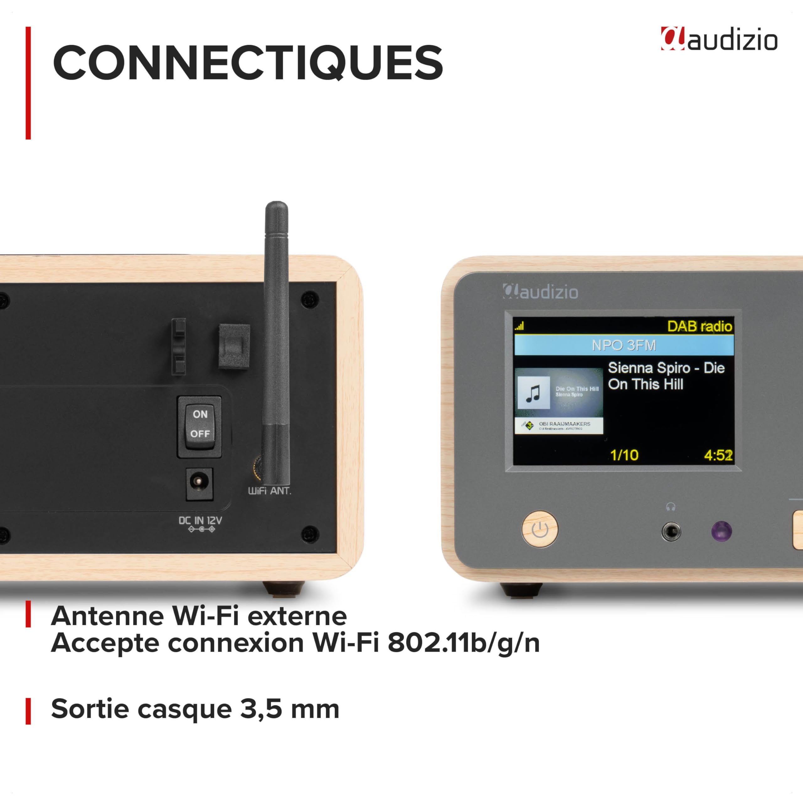 Audizio Dozza Radio Internet WiFi Dab+ FM BT 5.3 40W, Radio Numérique avec Télécommande, Écran Intuitif, Sortie Jack, Design Bambou Élégant Maison