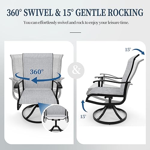 Miniatura 6 de PIZZELLO Juego de 4 sillas giratorias para patio al aire libre con respaldo alto y textileno transpirable, capacidad de 350 libras, juegos de sillas