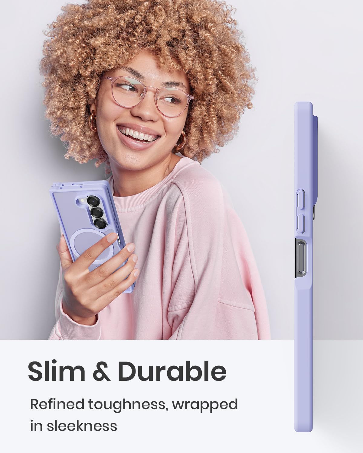 Custodia magnetica per Samsung Galaxy Z fold 7, sottile, traslucida, opaca, con telaio in TPU antiurto e retro in PC antigraffio, anello magnetico resistente, viola lavanda