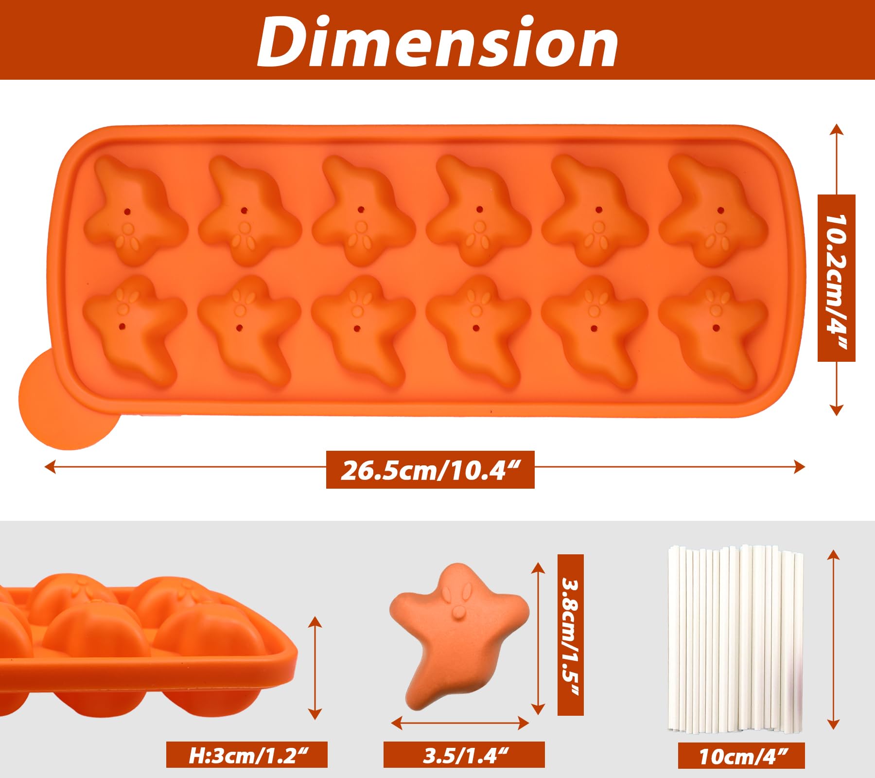Webake Cake Pop Mold Shaped with Ghost for Halloween, 50 Pcs Sticks Halloween Cake Pop Maker Kit, Silicone Cake Pop Molds for Cake Decorations, Chocolate, Candy, Jello (Pack of 2) - Image 2