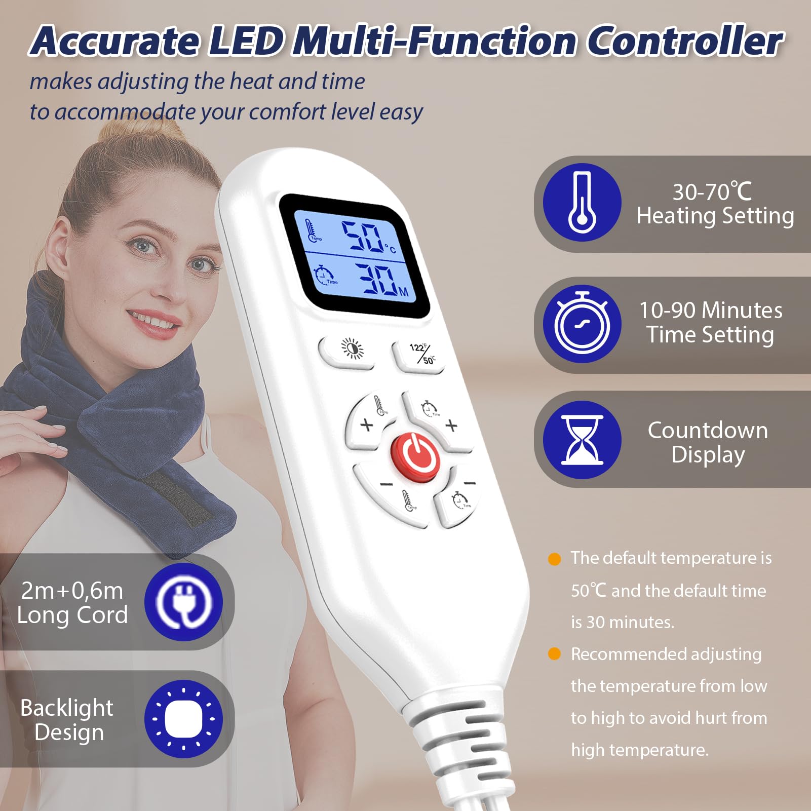 JOBYNA Termoforo Cervicale Elettrico, Termoterapia Scaldacollo Cuscino Cervicale Termico per Alleviare il Dolore, 5 secondi Riscaldamento Rapido, 30-70℃ e 10-90 minuti Regolabile