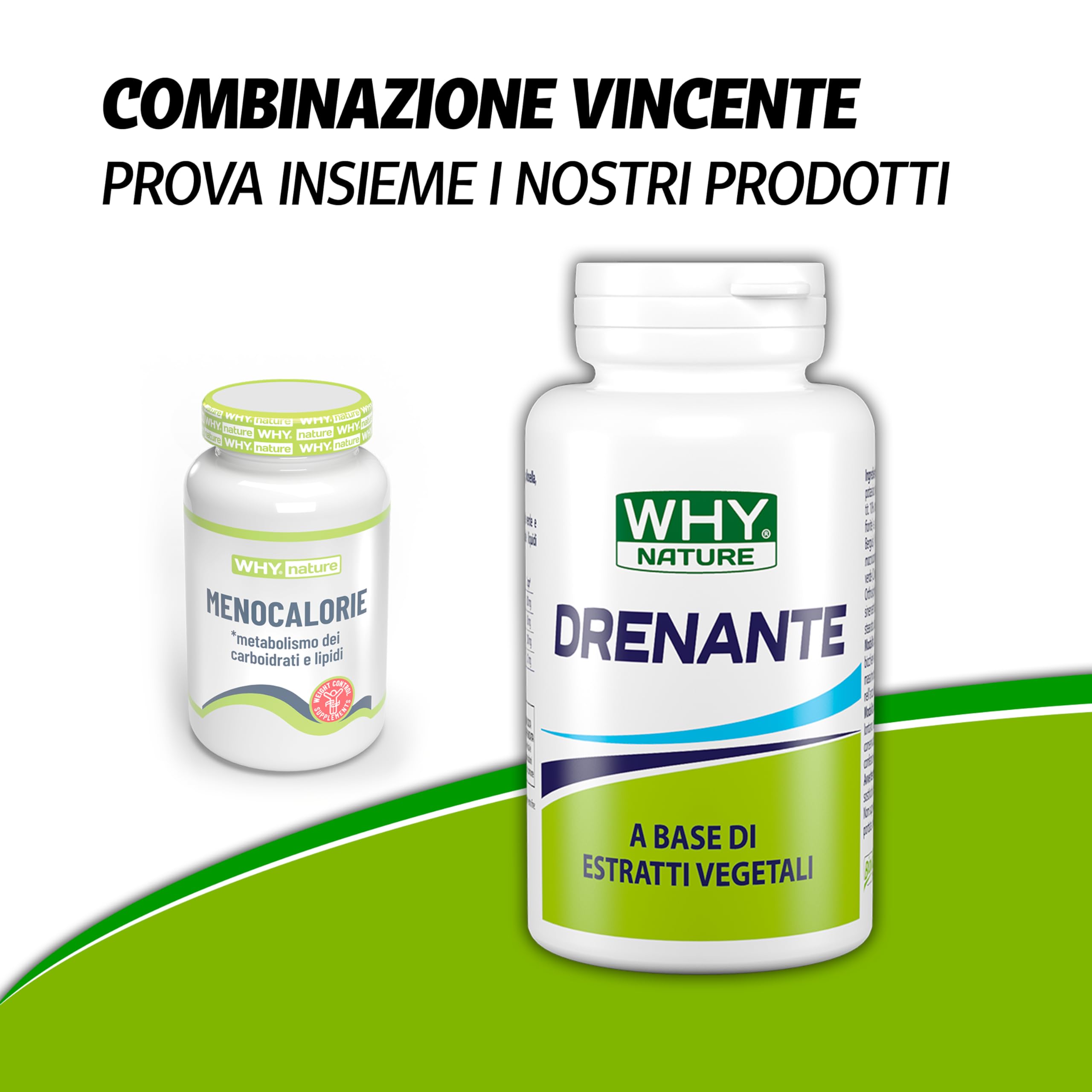 WHY NATURE MENOCALORIE - Integratori Alimentari Drenante - Integratore con Gymnema Sylvestre e Chitosano - Controllo della Glicemia e del Peso Corporeo - Senza Glutine - 60 cpr