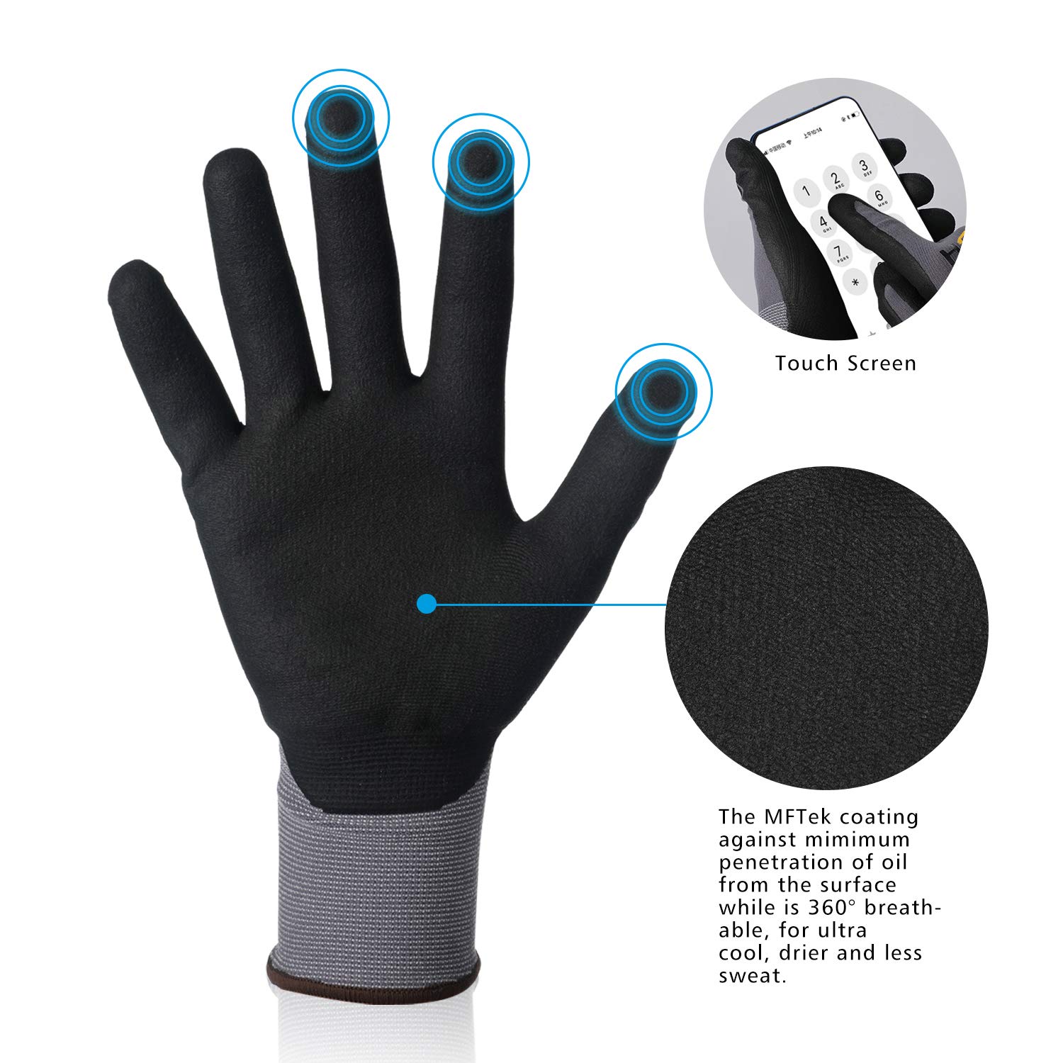 Arbeitshandschuhe - HPHST SF001TS Handschuhe 12 Paar Montagehandschuhe für Damen und Herren Gloves Ergonomisches Design Smart Touch Gartenhandschuhe Größe 9/L