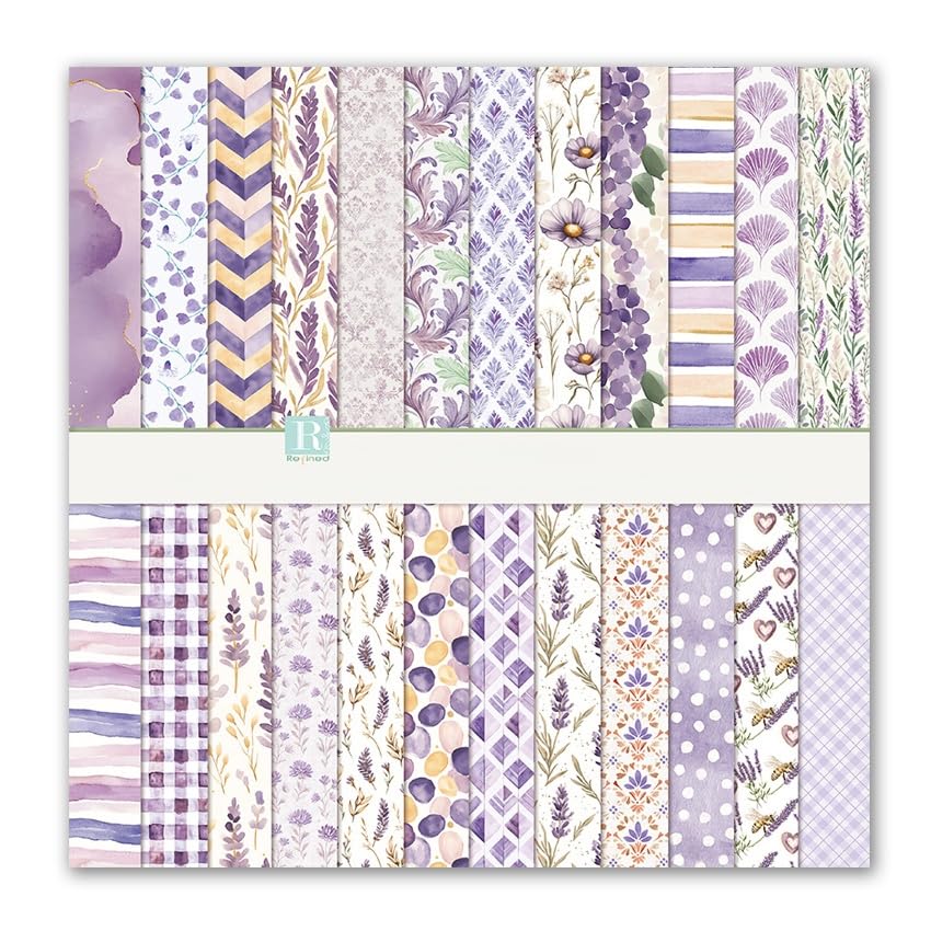 12x12 Scrapbook Paper, 24 Sheets Double Sided Decorative Paper for Scrapbooking, Vintage Floral Patterned Craft Paper for DIY Cards, Junk Journals, Album Decoration, 12 Designs (Style E)