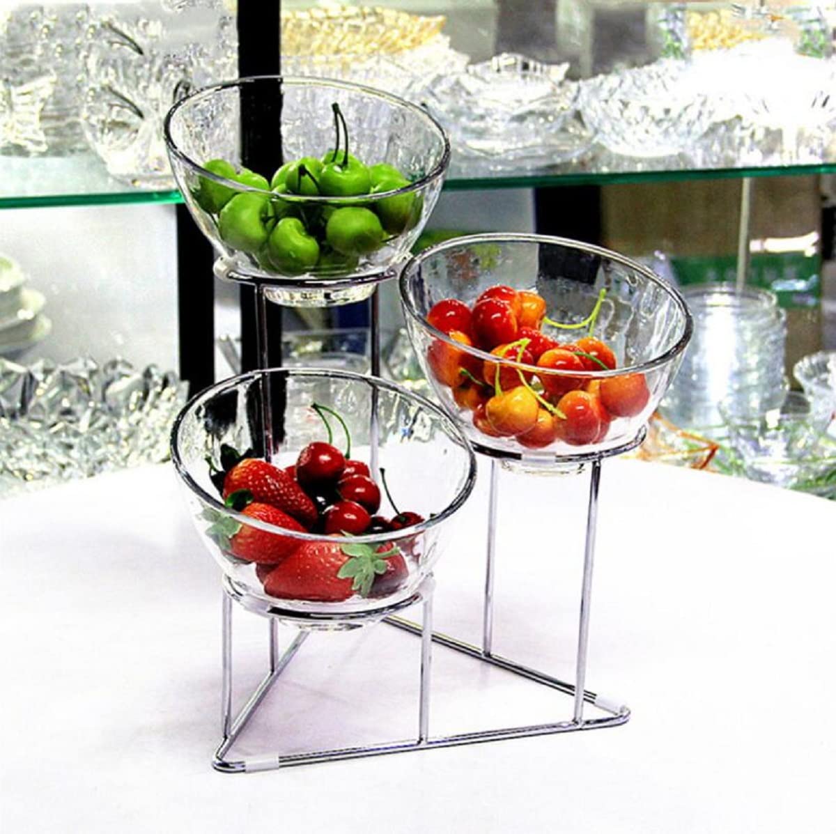 Ciotole in Vetro, Singolo/700 Ml, Ciotole in Vetro 3 Pezzi, Supporto in Metallo 1 Pz, Insalatiera Vetro, Coppette Dessert, Ciotole Aperitivo, Set Aperitivo, Ciotole Cucina, Coppe Gelato