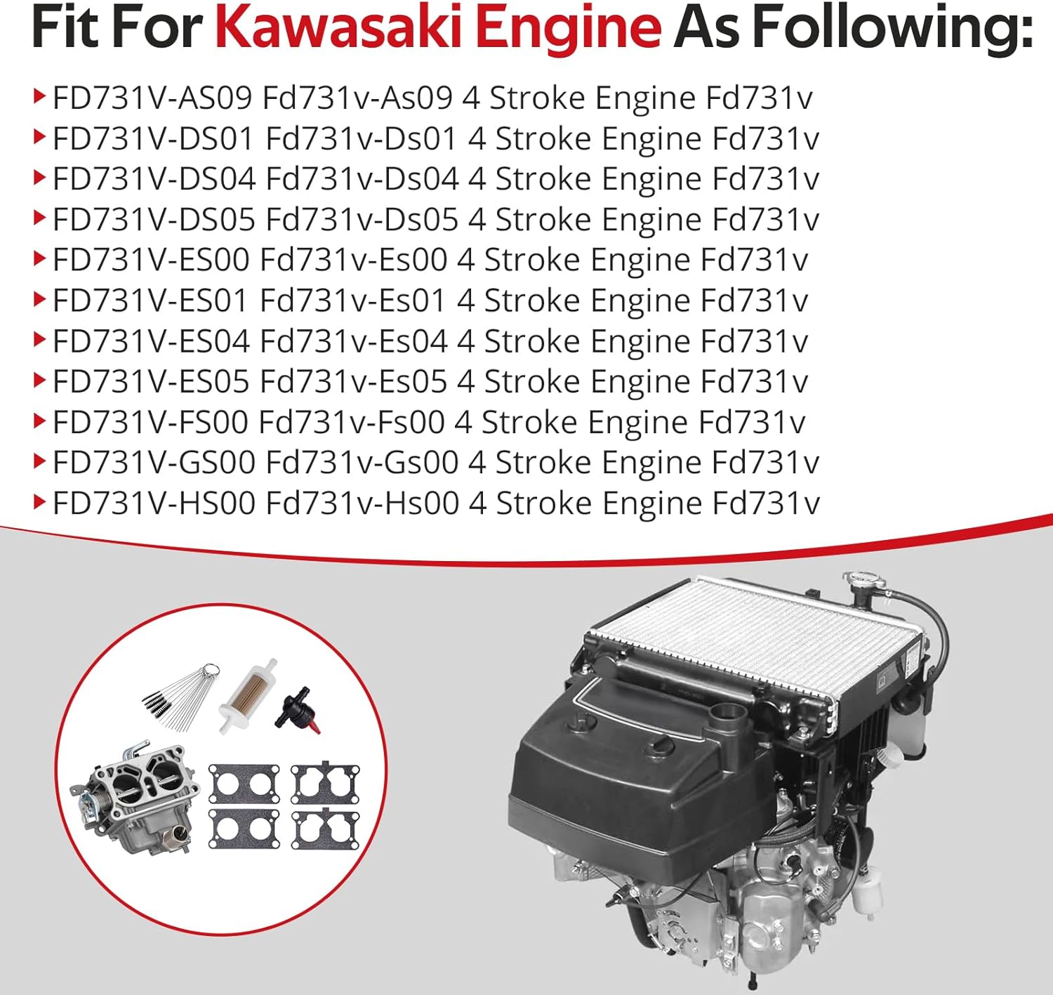 JAVIK Carburetor Carb With Gasket Kit For Kawasaki 4 Stroke Engine FD731V O.E.M# 15003-2974 15004-2063 P226C
