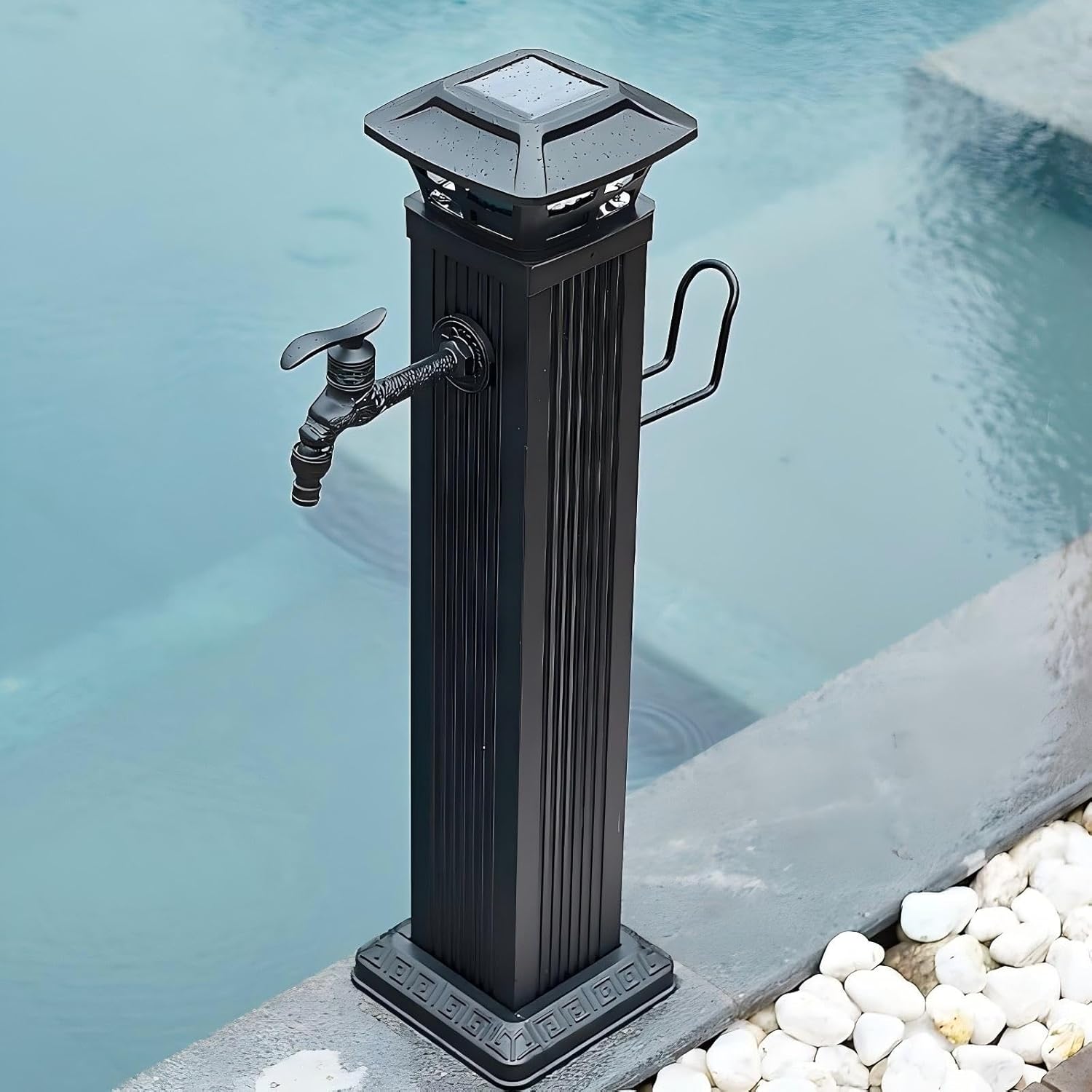 Black Solar-Powered Water Column for Outdoor Faucet - Frost-Free Freestanding Hose Stand, Garden Spigot Post Hydrant, Ideal for Irrigation & Washing (65cm)