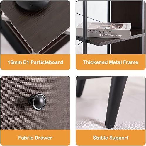 Miniatura 6 de soges Cómoda de tela de 4 cajones unidad organizadora de almacenamiento de 3 niveles gabinete de marco de metal con 4 cajones y estantes de