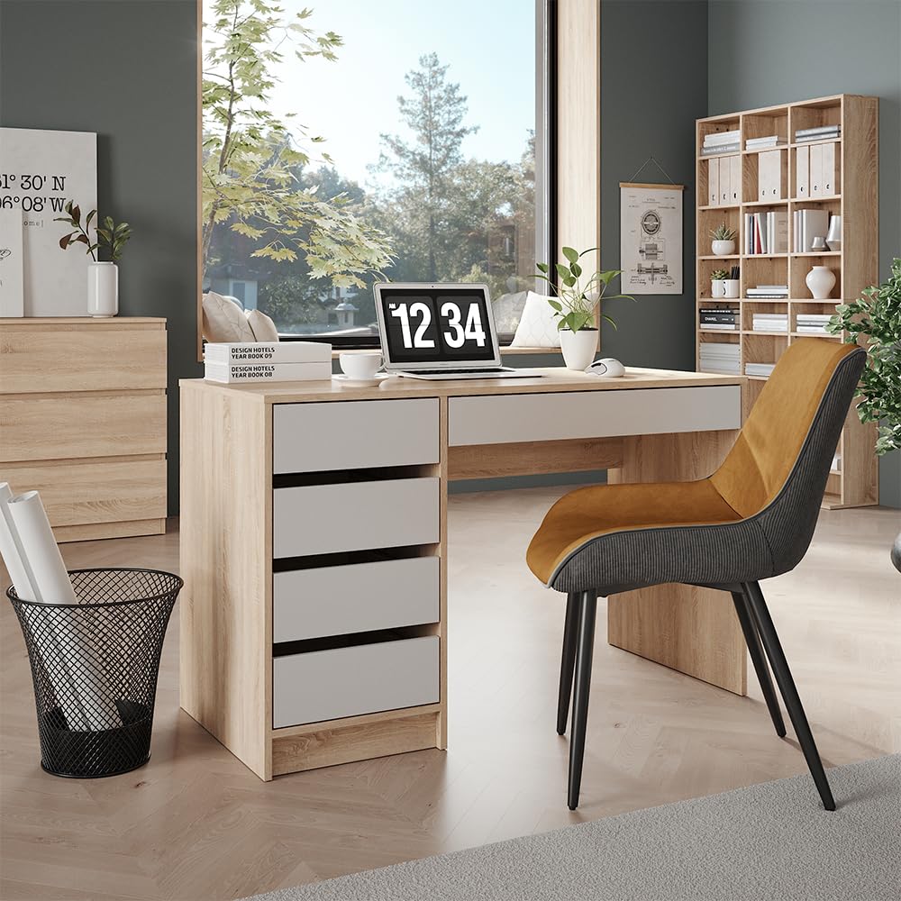 Vicco Bureau Sherry, Sonoma/Blanc, 55x120cm avec tiroirs, Convient comme Poste de Travail pour Le télétravail ou Les études