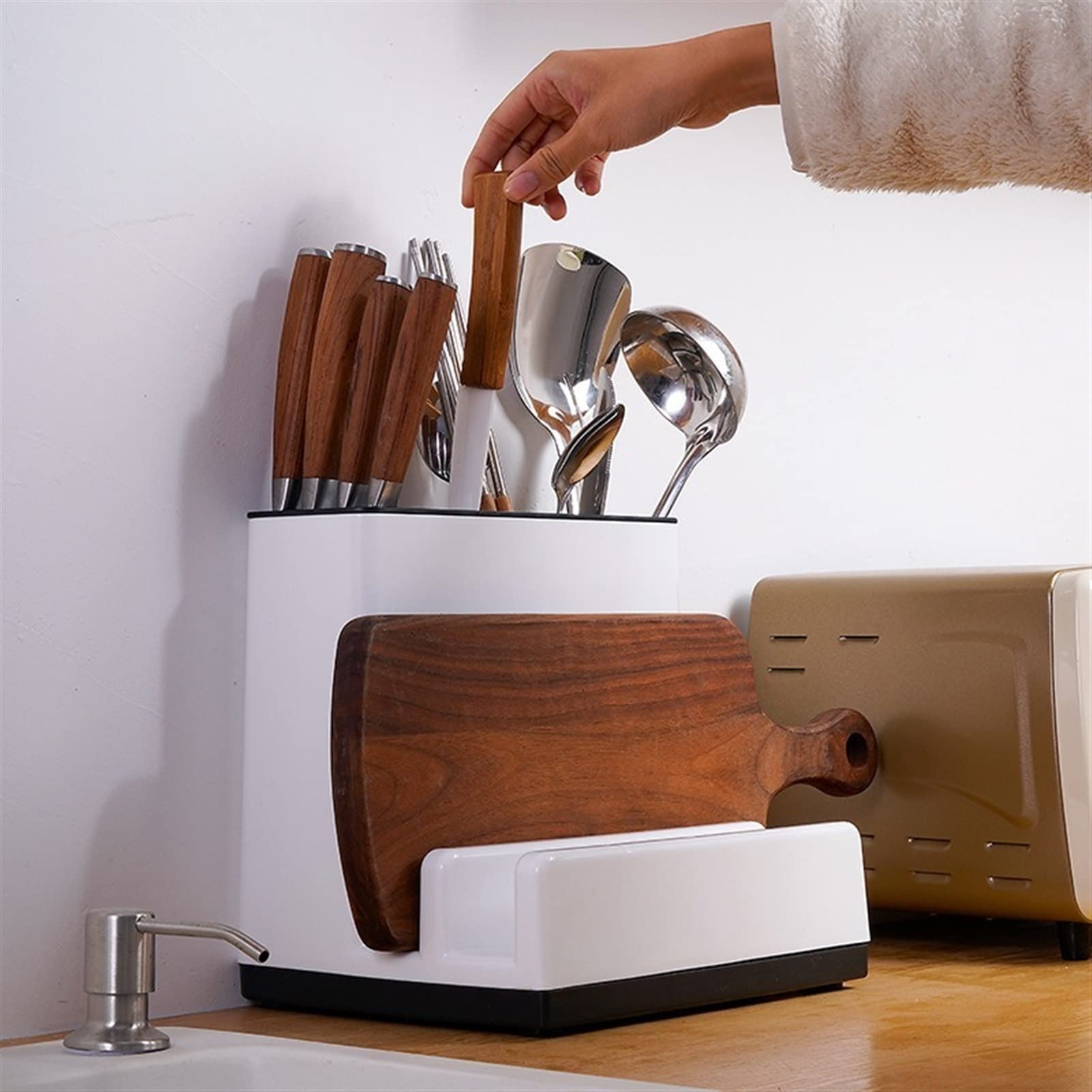 Werkzeughalter Multifunktionale Besteckhalter Pot-Cover-Speicher-Schneidebrett Küchenbesteck Organizer-Rack-Küche Werkzeugregal