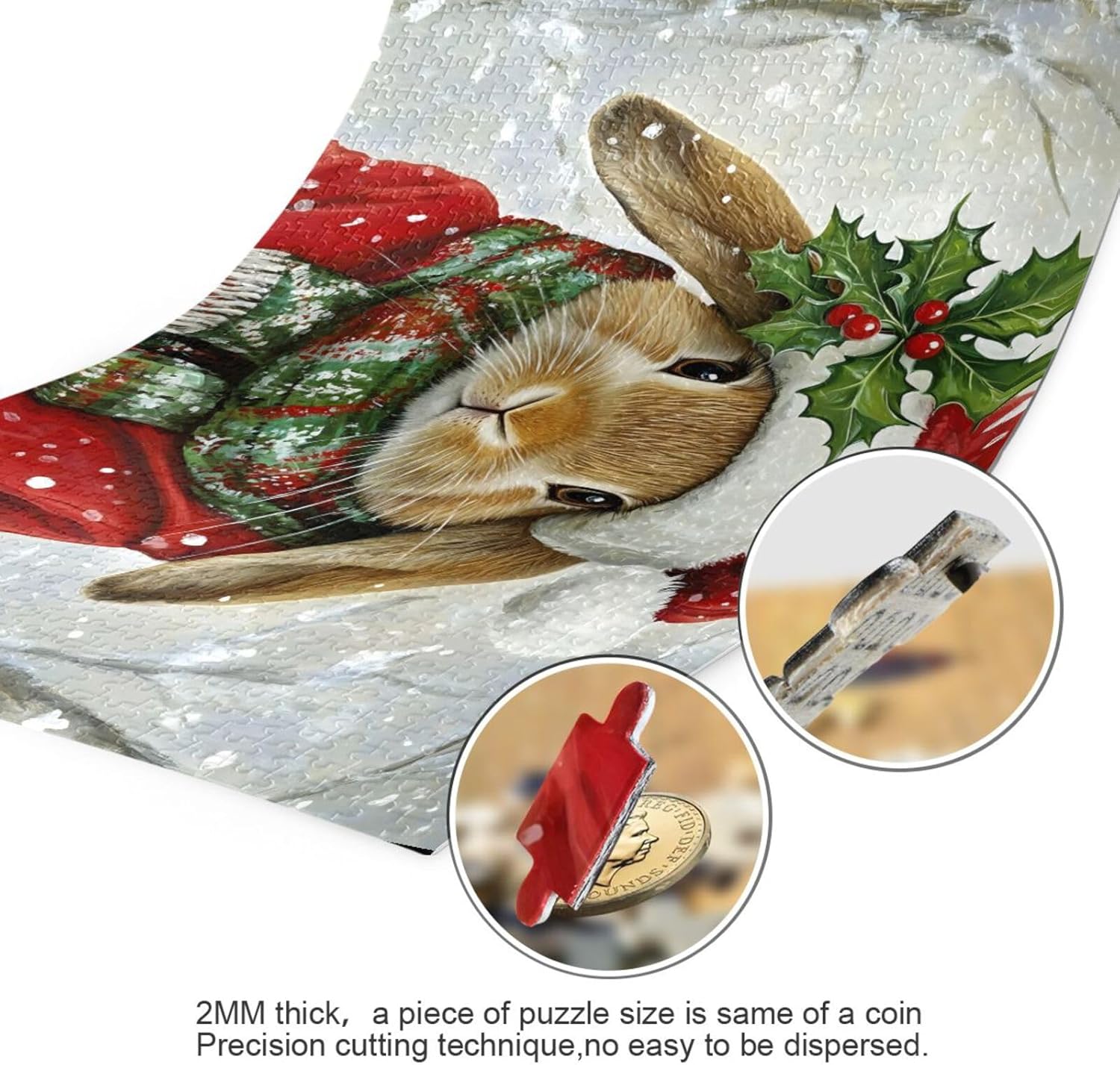Christmas Bunny Jigsaw Puzzles for Adults 500 Pieces, Zigsaw Puzzles with Storage Bag Alphabet Back 20.5×14.9 in