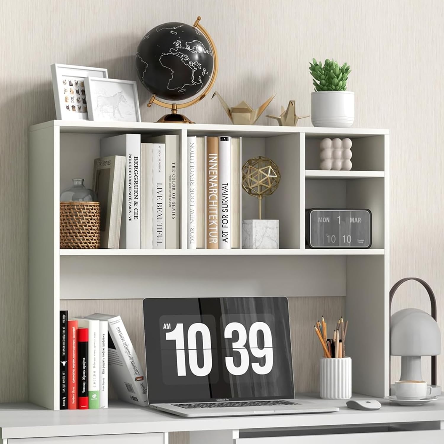 Wood Desktop Bookshelf for Computer Desk, Countertop