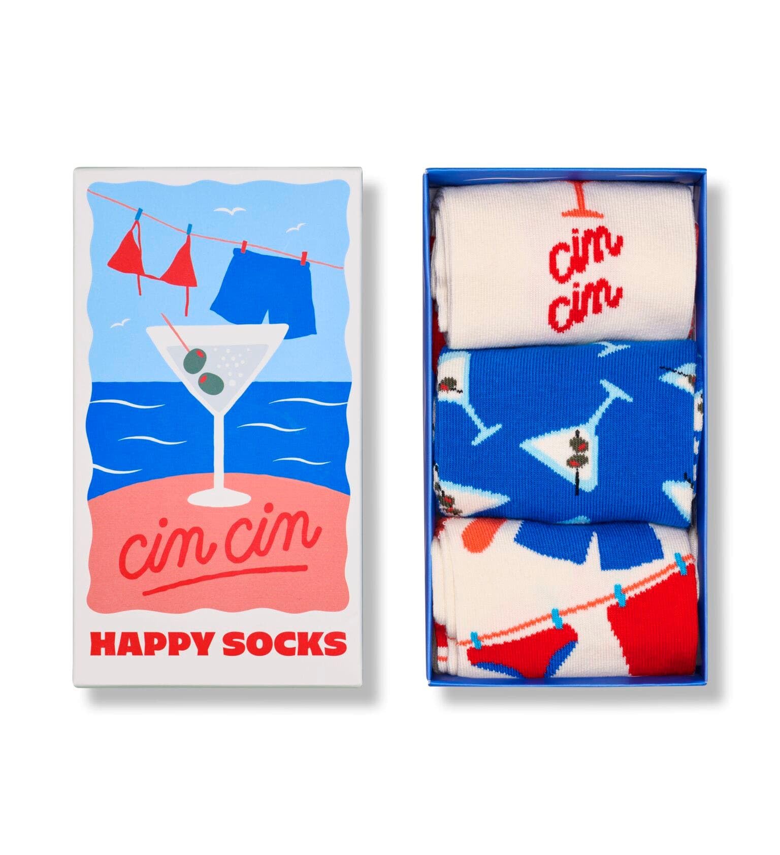 Zestaw prezentowy Happy Socks 3-pak Cin Cin Skarpetki bawełniane Damskie Męskie Białe 41-46