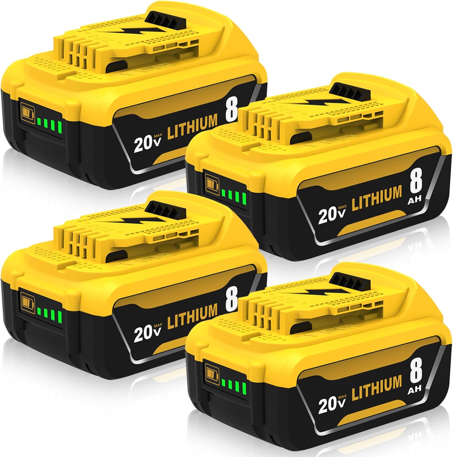 Upgraded to 8000mAh Replacement for Dewalt 20V Max Battery Compatible with Dewalt 20V Battery DCB208 DCB209 DCB207 DCB206 DCB204 DCB203 DCB201 DCB200 DCD/DCF/DCG Series Tools (4-Pack)