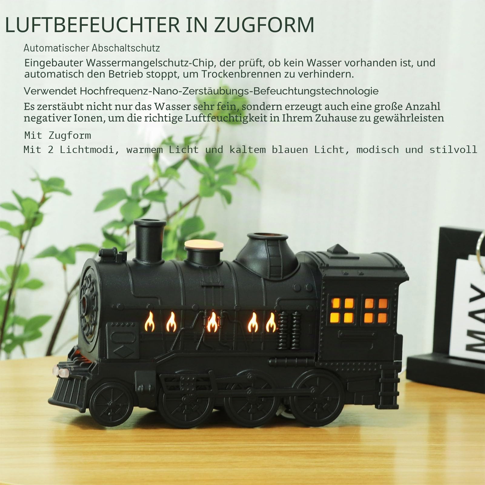 Zugdiffusoren für ätherische Öle, 300 Ml Lokomotiven Luftbefeuchter mit Fernbedienung, Zugform, 2 Beleuchtungsmodi, Aromatherapie, Kühler Zugöldiffusor für Schlafzimmer, Büro,
