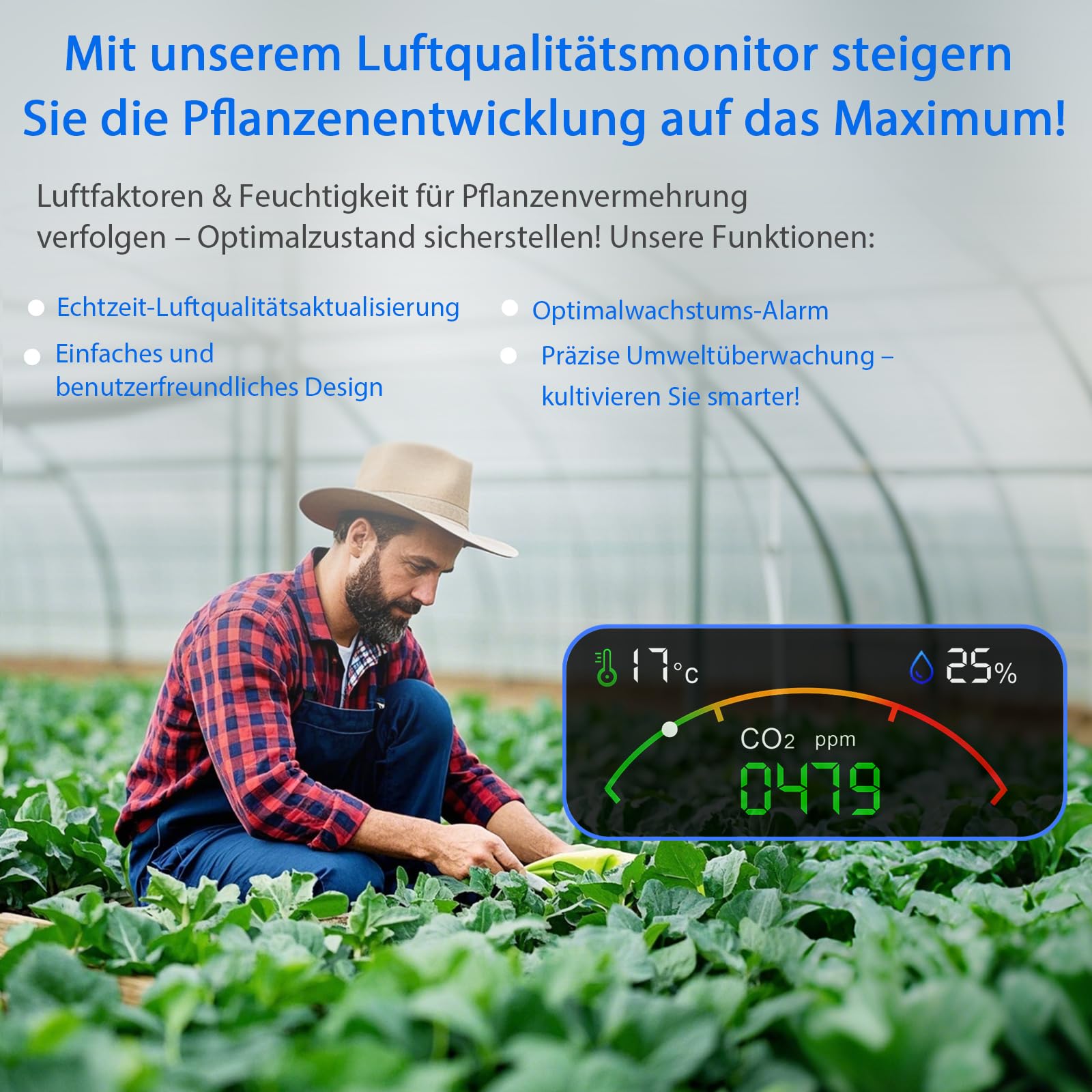 Professioneller 15-in-1 Luftqualitätsmessgerät mit App – CO₂-Messgerät/CO₂-Sensor, Feinstaubmessgerät PM2.5/PM10, VOC-Messgerät, Luftqualitätsmonitor mit Dual-Chip & Echtzeit-AQI-Warnungen