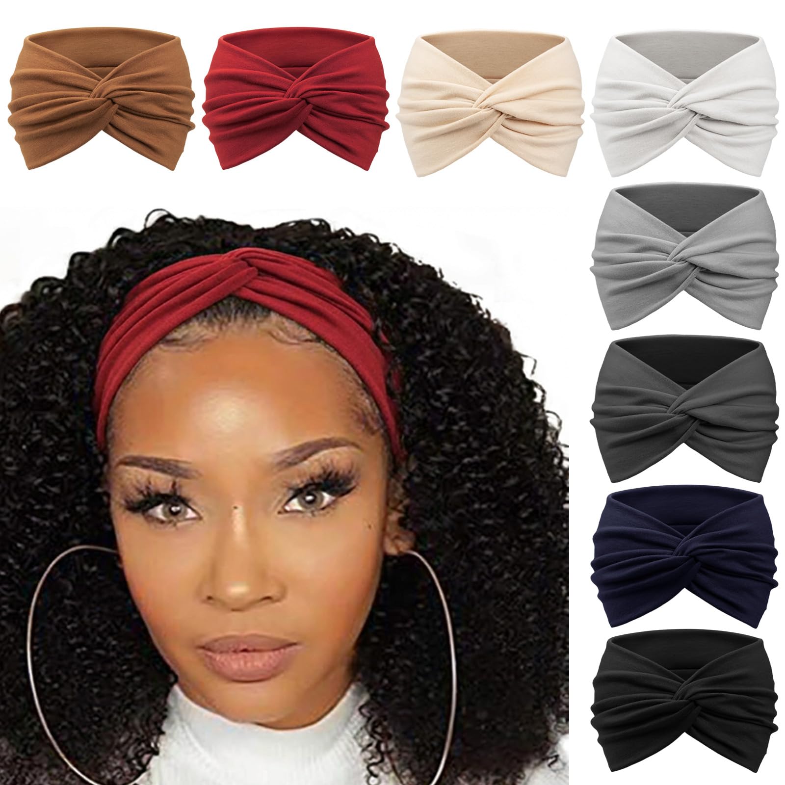 DRESHOW 8 Pack Turban Headbands for Women Wide Vintage Head Wraps Knotted Cute Hair Band Accessories, 0.2 pounds
