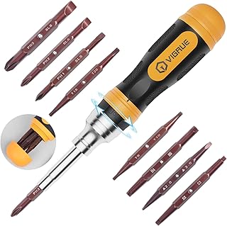VIGRUE 19-in-1 Ratchet Screwdriver Set, S2 professional-grade Multi-Bit Screwdriver, Multi-purpose Magnetic Precision Driver High- Strength Bits, Slotted/Philips/Pozi/Torx/Hex Best Tool Gift for Man