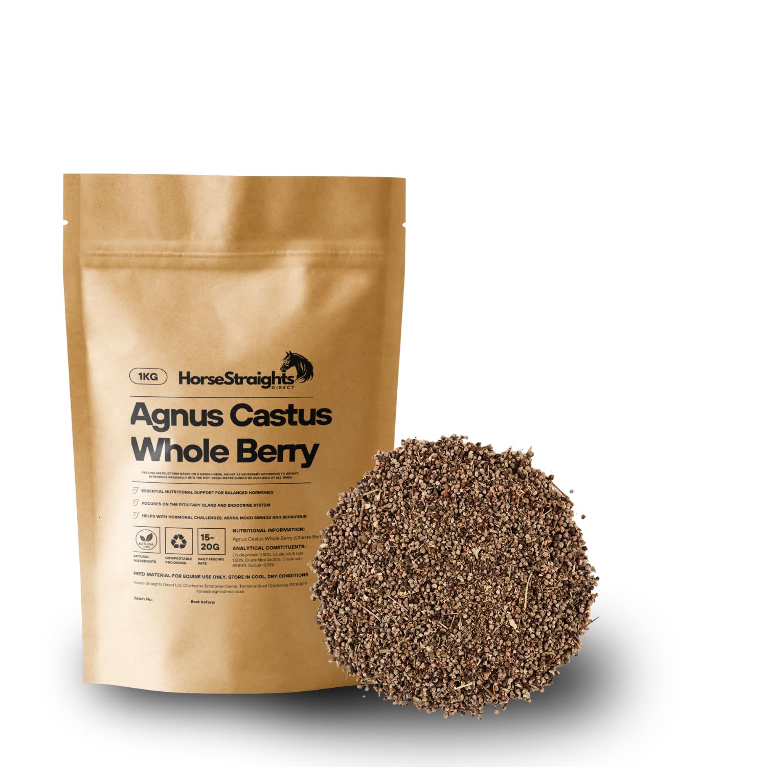 Agnus Castus Whole Chaste Tree Berry for Horses Hormonal Balance & Behaviour Support 1KG HSD Horse Straights Direct