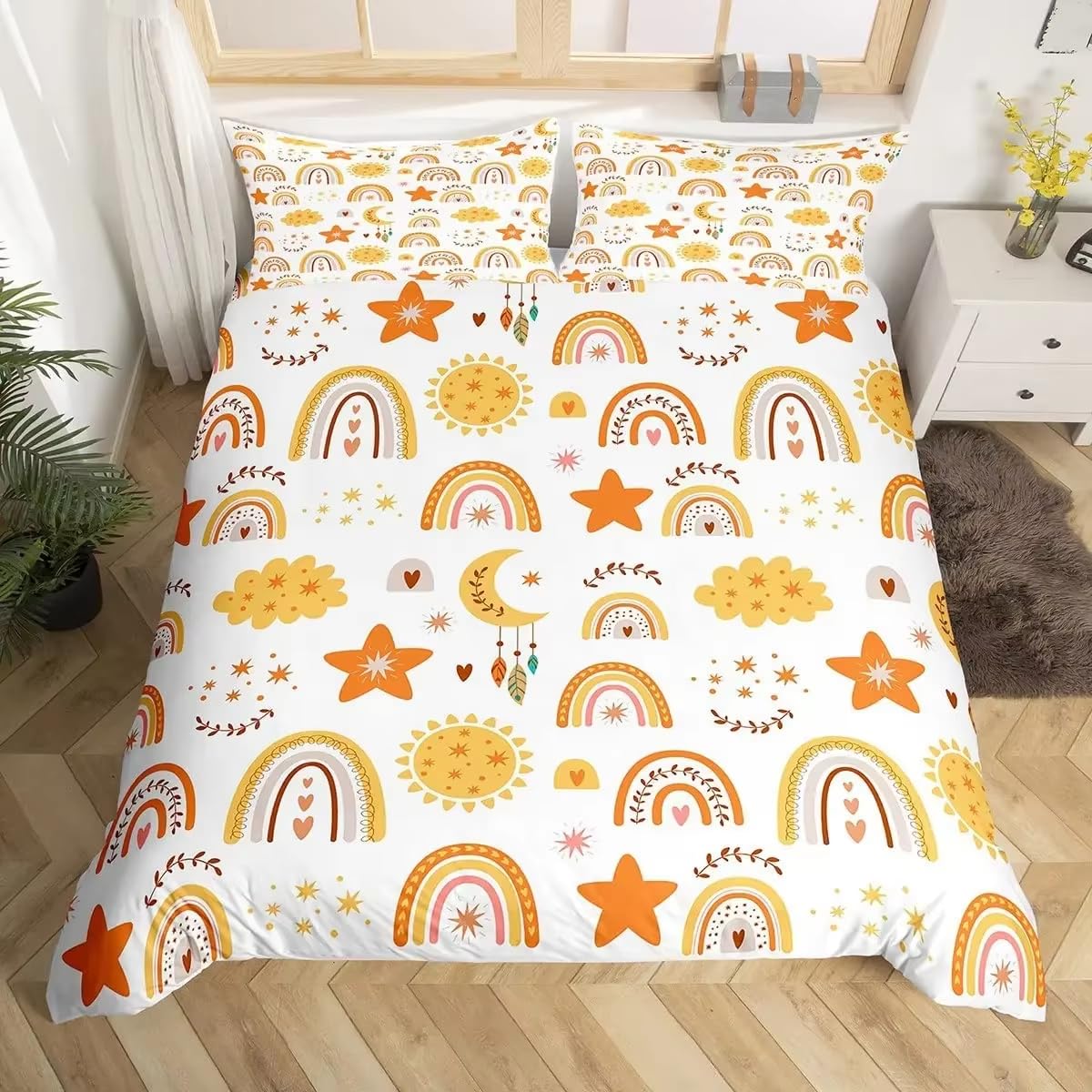 Housse de couette motif cœur jaune parure de lit 240x220 douce pour fille, garçon et adulte