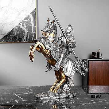 Knight Bronze Warhorse Statue Warrior Figurine 16.7in Collection Legendary Medieval Knight Sculpture, Swordsman Guard Warrior, Art Figure Gifts Collection For Home Office