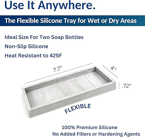 Miniatura 3 de Bandeja de encimera y tocador, pequeña bandeja de silicona de 7.7 pulgadas para botellas dispensadoras de jabón, soporte de esponja para organizador