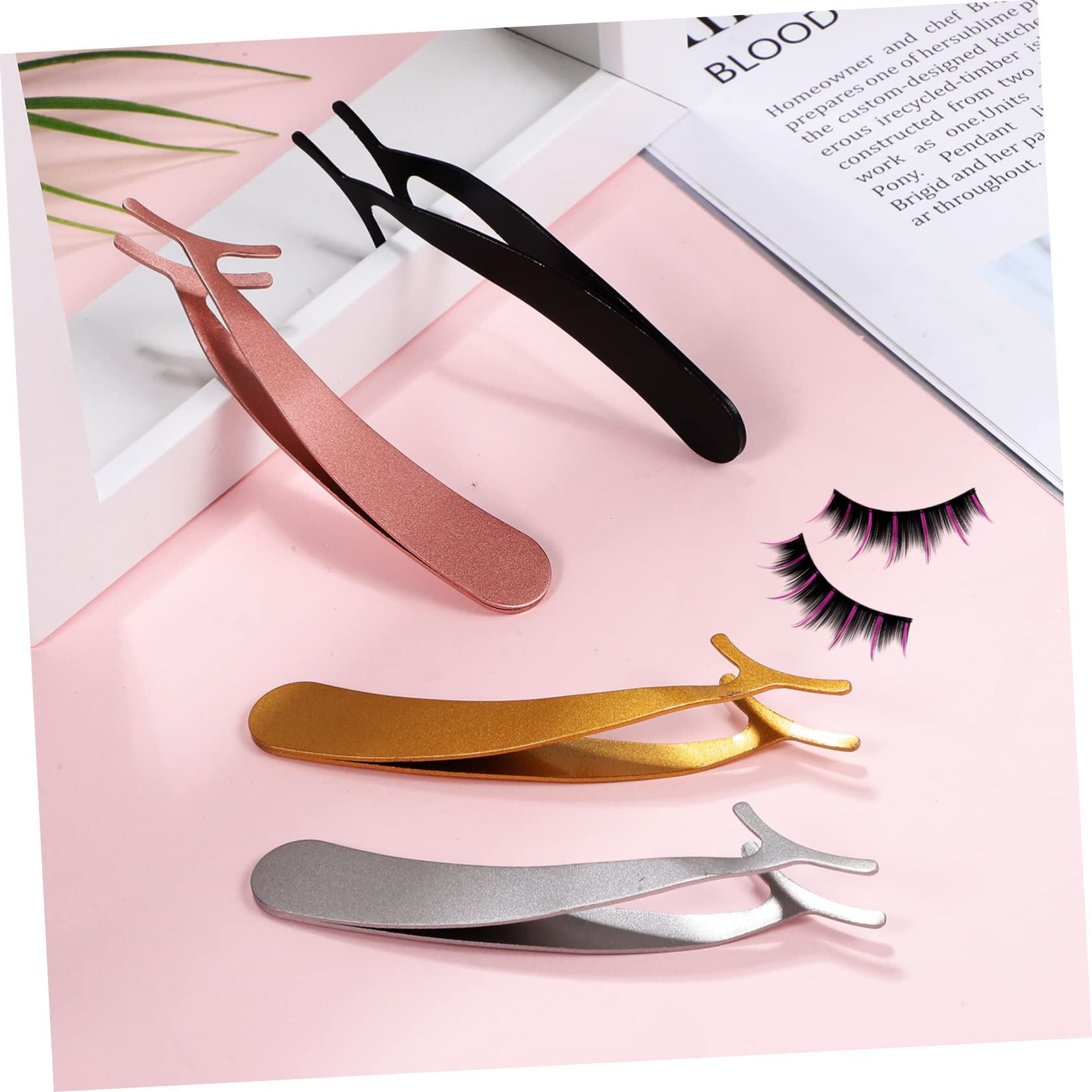 minkissy 4 Set Di Pinzette Per Ciglia Di Con Applicatore in Metallo Kit Di Strumenti Per Ciglia Finte E Pinzette Per Ciglia 4 Pezzi*4