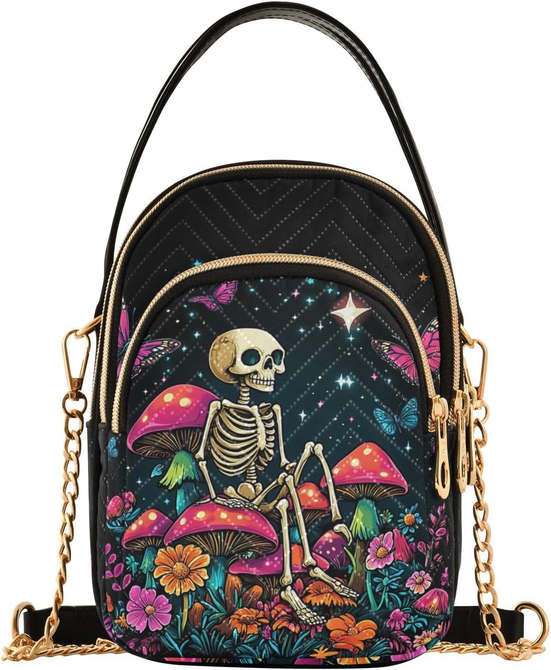 MNSRUU Quilted Crossbody Bags for Women Trendy, Women's Crossbody Handbags Goth Skull Travel Cell Phone Purses Bags