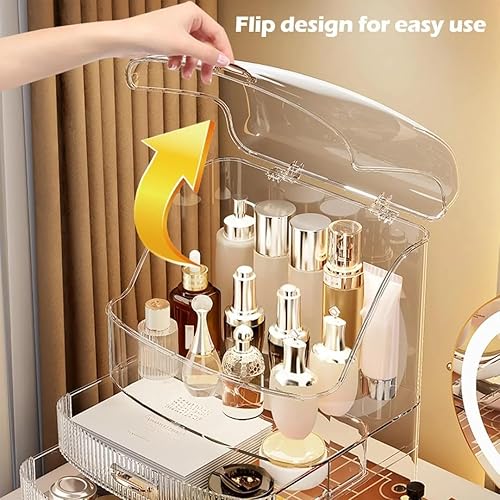 Miniatura 8 de Organizador de maquillaje para encimera y almacenamiento para tocador de baño, vitrinas portátiles de cosméticos de viaje con tapa y cajones, regalo