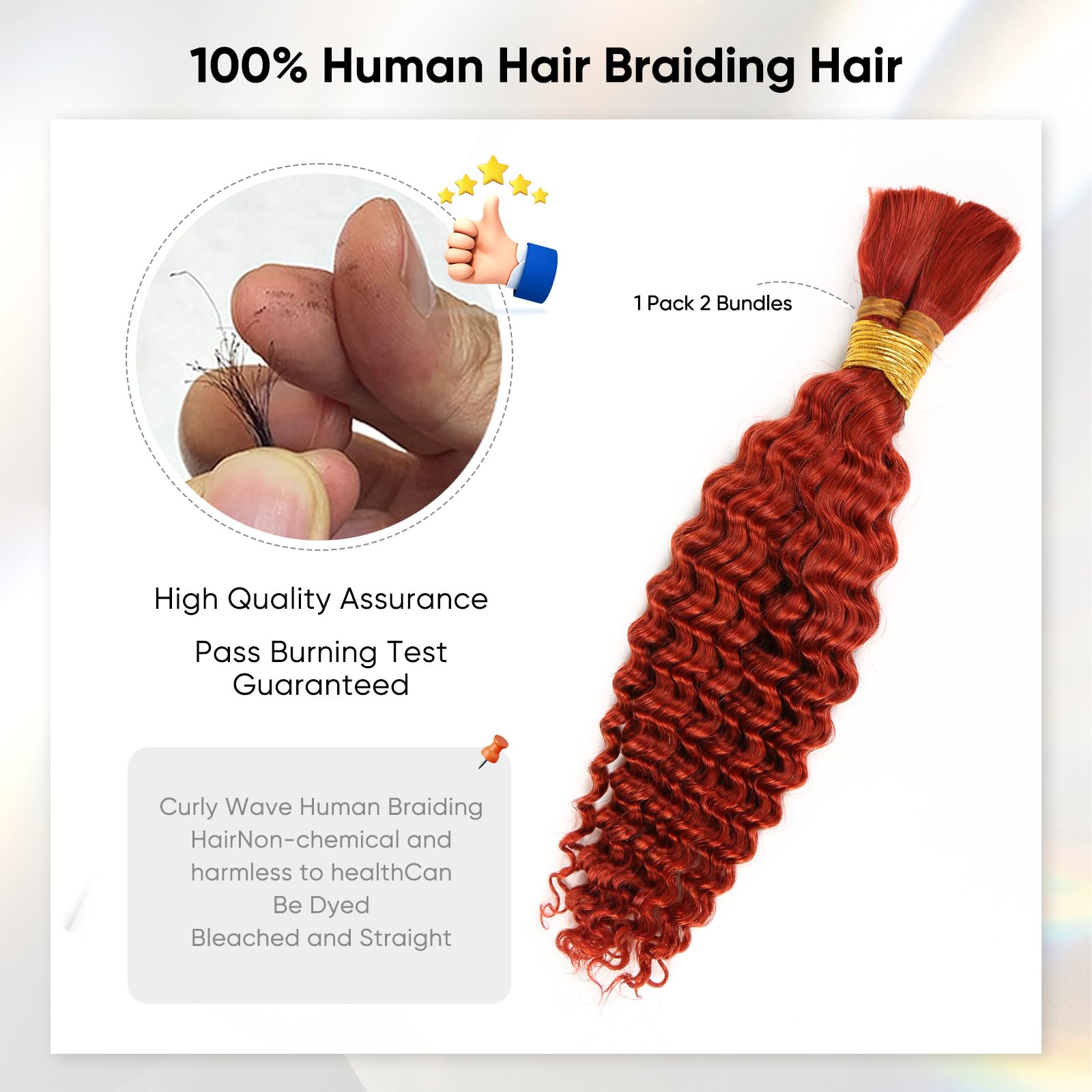 Deep Wave Human Hair Extensions 20 Inch 100g Bundle for Braiding Deep Curly Human Braiding Hair for Boho Braids, 20 Inch 100g  main image 2