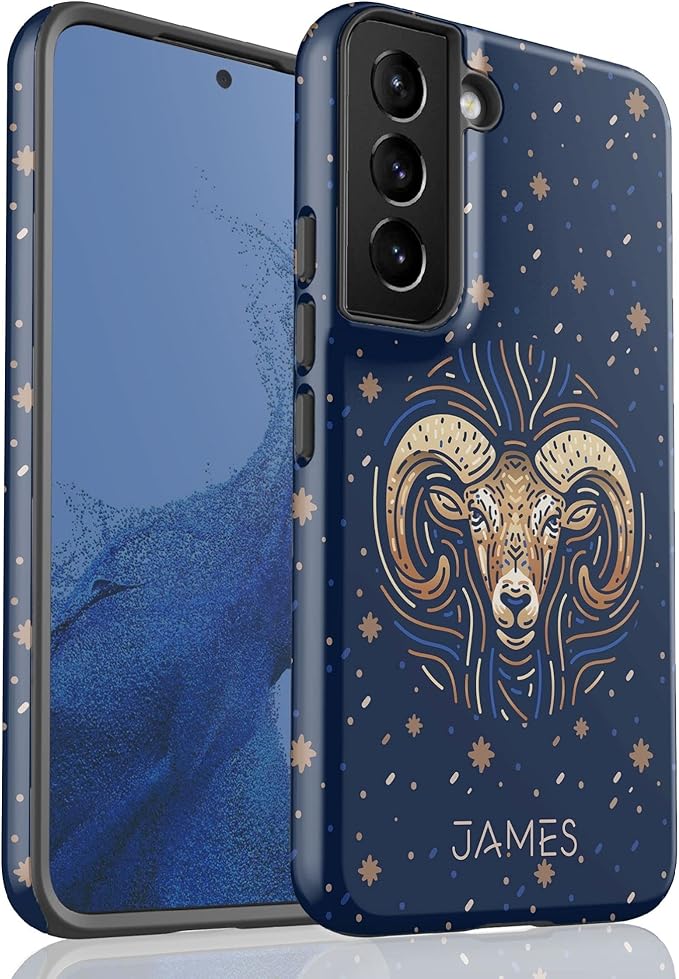 Custom Aries Zodiac Sign, Astrology Personalized Name Case, Compatible with Samsung Galaxy S25 Plus, S24 Ultra, S23, S22, S21, S20, S10, S9, S8, Note 20, 10