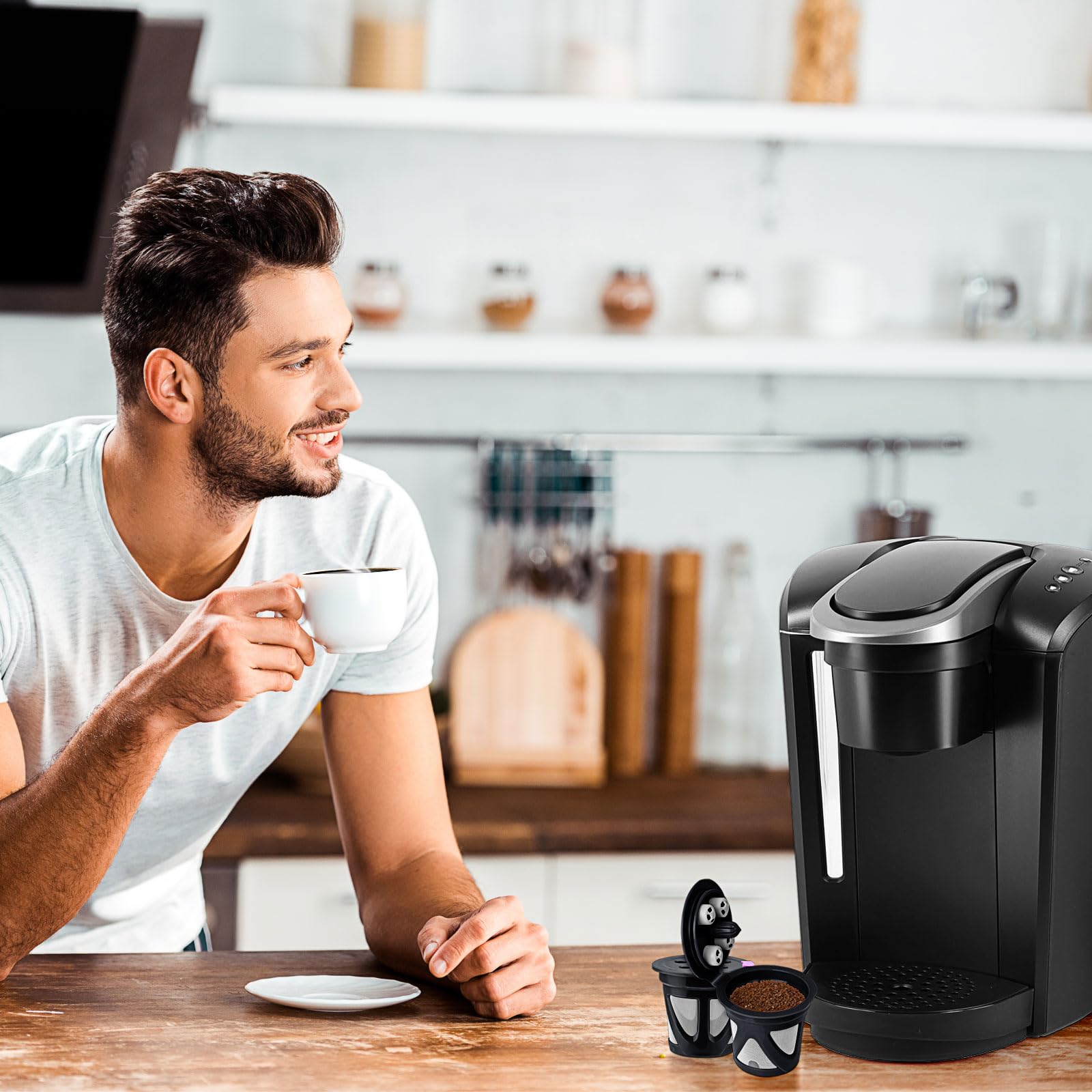Filtros reutilizables de acero inoxidable, paquete de 4 tazas K de malla con cuchara y cepillo, accesorios de café ecológicos para elaboración casera