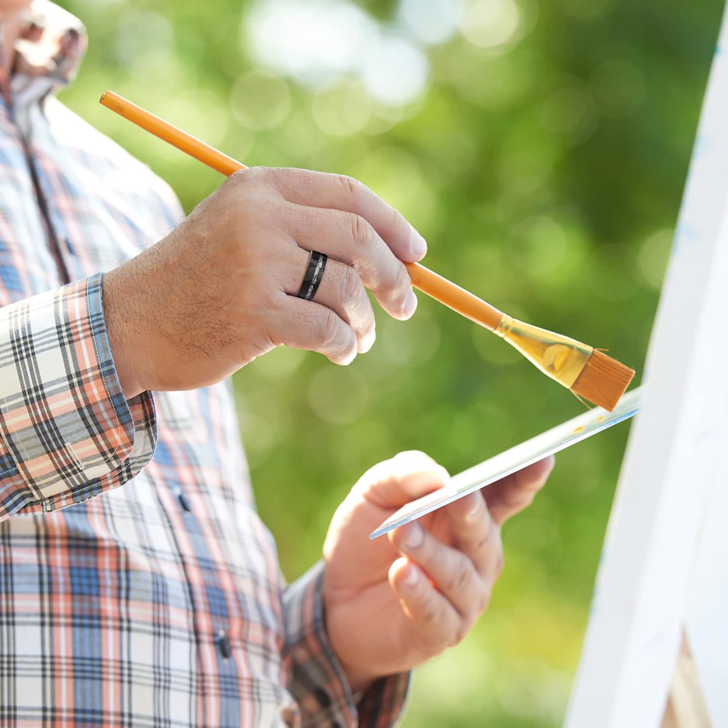 Tungsten Rings for Men Womens 8mm Black Fashion Promise Wedding Band Hammered Groove Meteorite Orbo Carbide Beveled Polished Edge Comfort Fit - Image 5