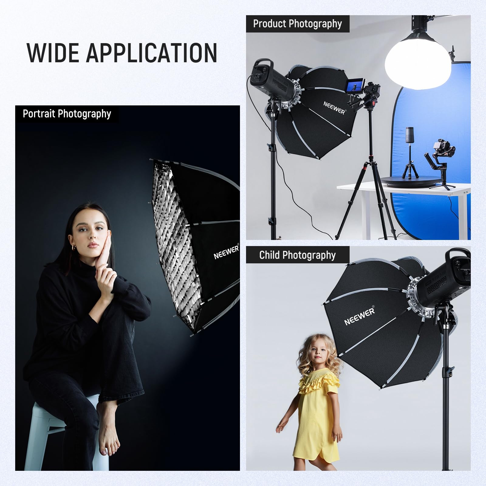 NEEWER Softbox ottagonale da 70 cm, Softbox Bowens a sgancio rapido con griglia a nido d'ape, diffusori di luce, borsa per RGB CB60 CB60B CB200B MS60B MS60C MS150B S101-300W/400W Pro Vision 4 Q4