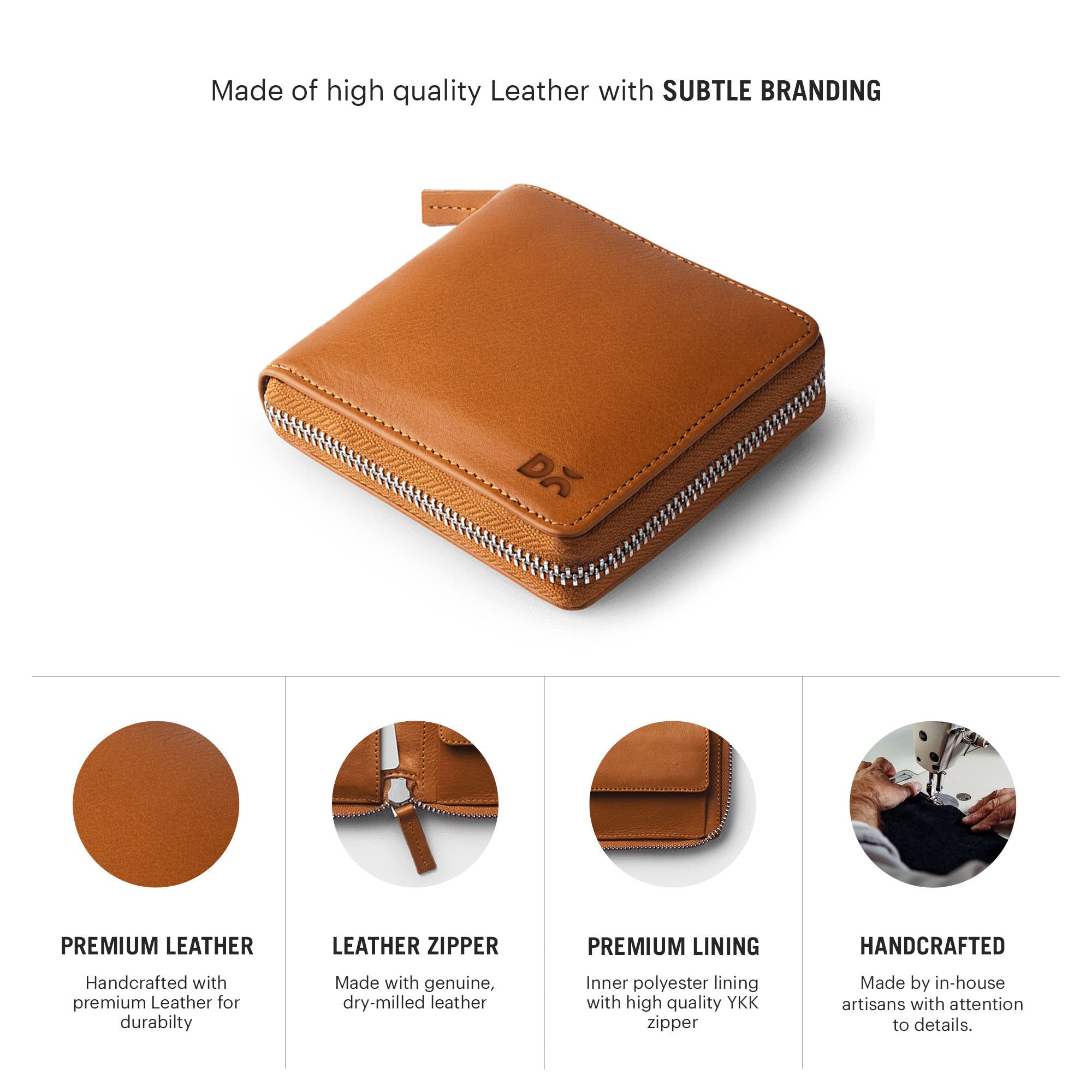 DailyObjects Tan Women's Zip Wallet | Made with Leather Material | Carefully Handcrafted | Holds up to 8 Cards | Slim and Easy to Fit in Pocket | Coin Pocket with Button Closure 1