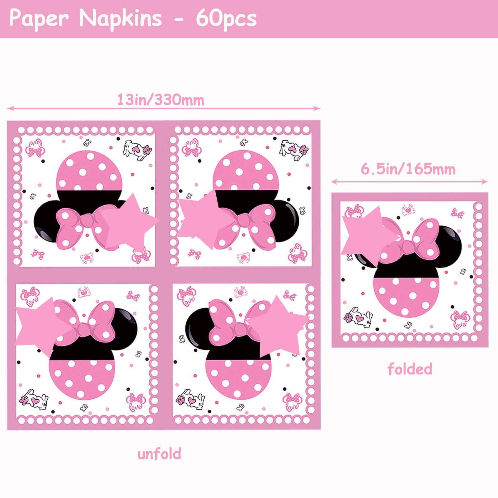 60 Pack Pink Cartoon Birthday Party Paper Napkins - Happy Birthday Party Napkins for Kids Girls 1st 2nd 3rd 4th 5th 6th 7th Birthday Party Decorations