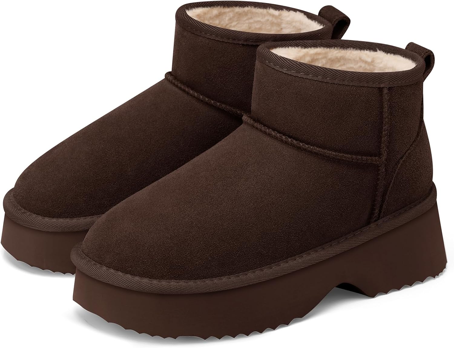 TEMOFON Snow Ankle Boots for Women Genuine Suede Leather Winter Booties Waterproof Warm Anti-Slip Memory Foam Platform Outdoor Shoes
