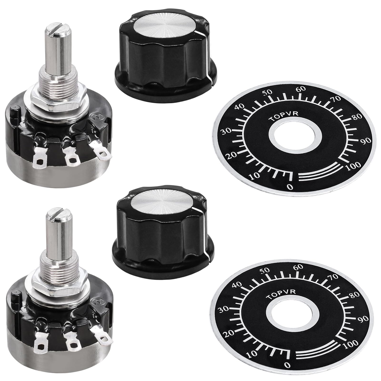 2Pcs RV24YN20S 10K Potentiometer 10000 Ohm Single Turn Carbon Film Rotary Taper Potentiometer for Inverter Speed Regulation wtih 2pcs A03 Knob and