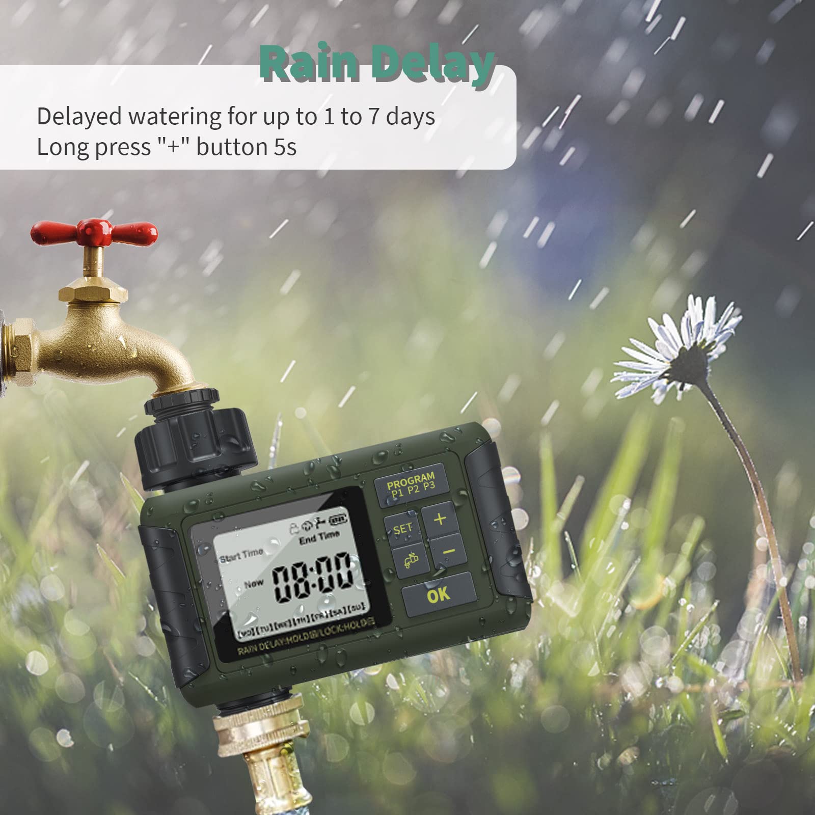 Minuteur D'arrosage Numérique Restmo Avec 3 Programmes - Étanche IP55, Retard Pluie, Pour Robinet Extérieur - 3