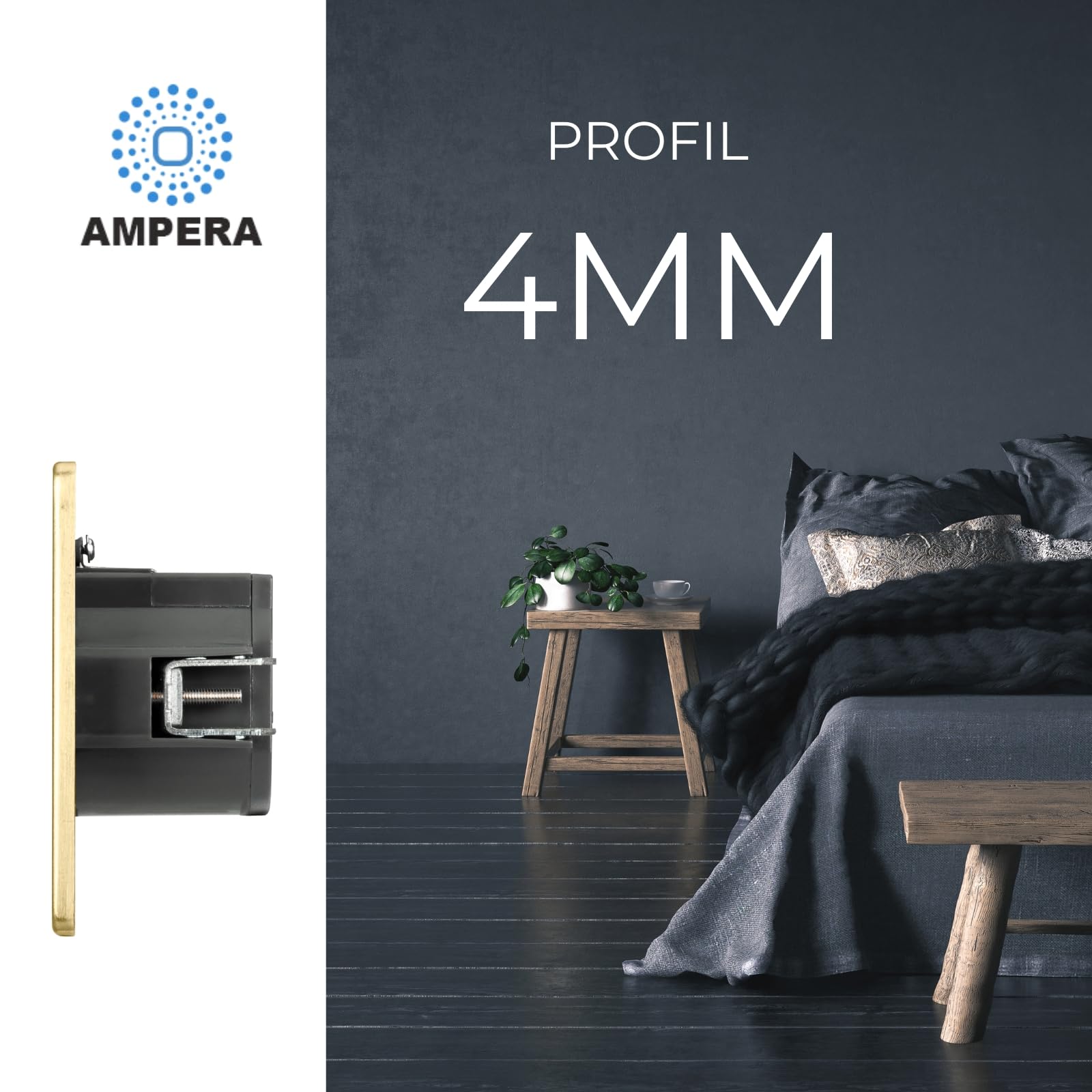 Double-gris en acier brossé PVD en laiton de prise électrique