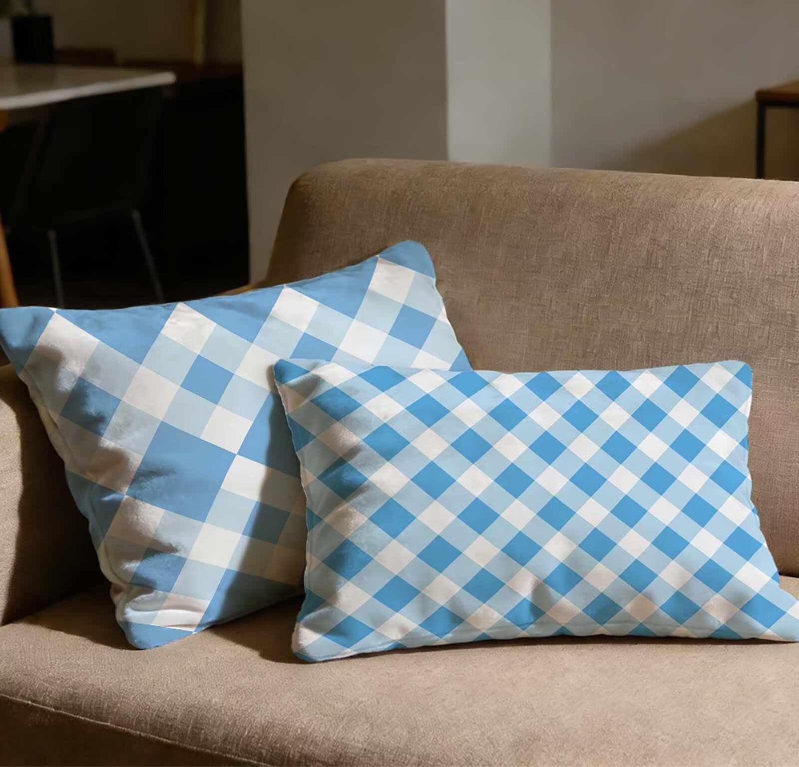 Taie d'oreiller 60x90 cm lot de 2 en velours bleu avec fermeture éclair invisible O-810C