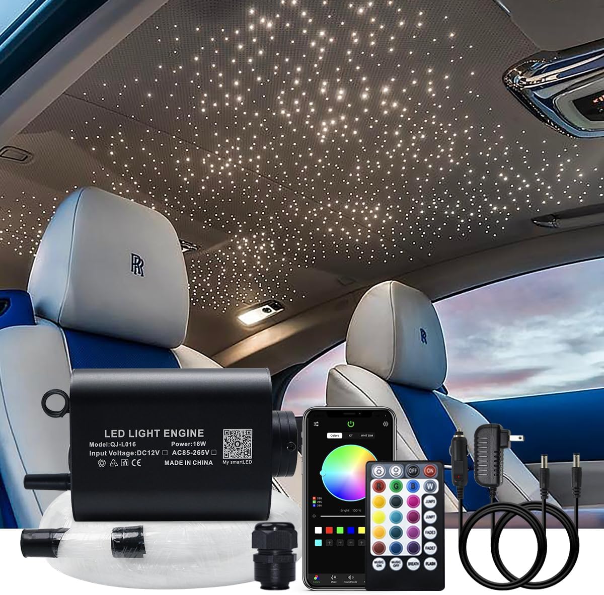 AKEPO 16W Fibre Optic Lights Star Ceiling Light Kit Music+APP Control for Home & Car, RGBW Sound Sensor Light Source with 28key RF Musical Remote Control and Fiber Cable 550pcs 0.75mm 13.1ft/4m