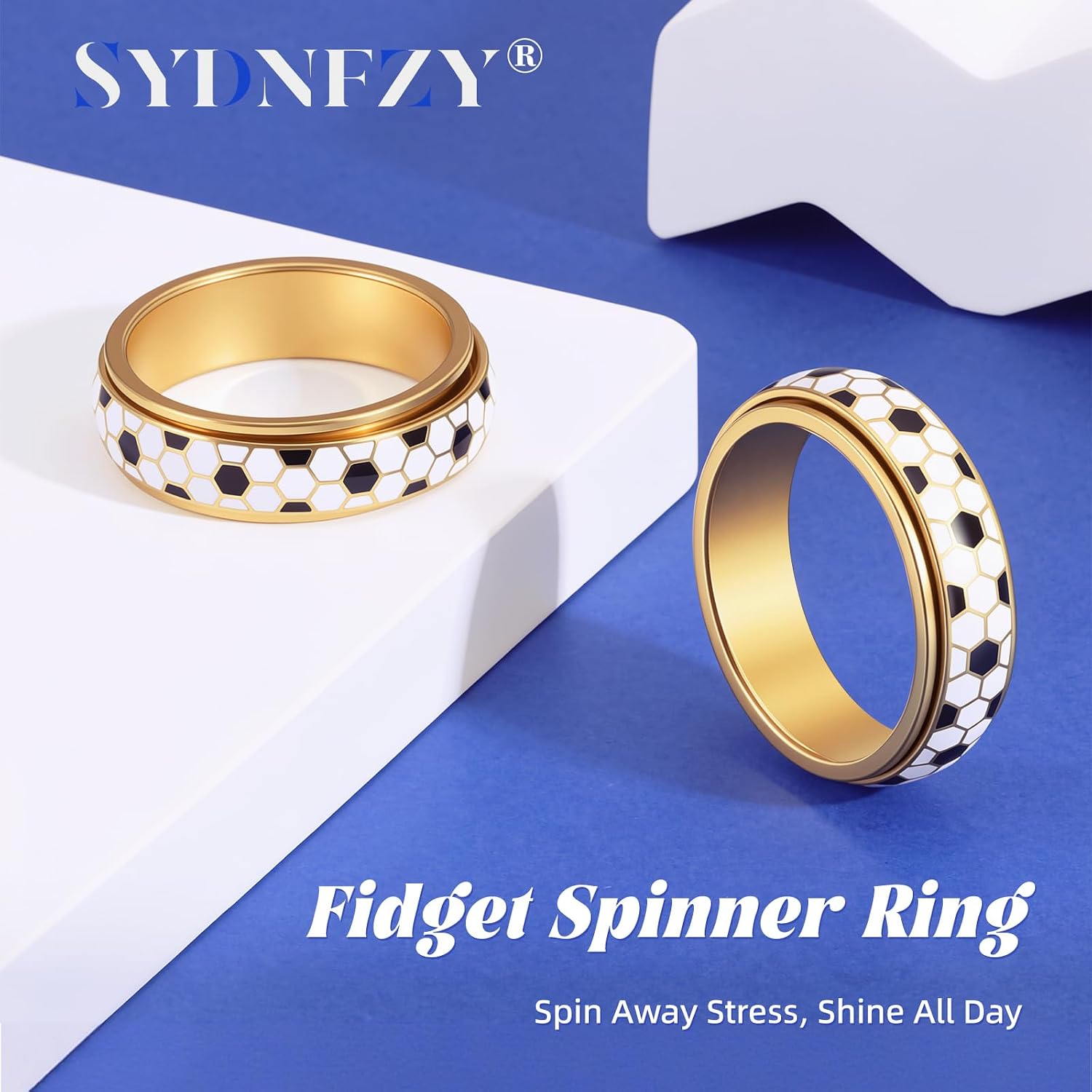Soccer Fidget Ring for Adults – Stainless Steel Anxiety Relief Jewelry Spinner Rings with Football Design for Women, Soccer Gifts for Men, Sport Mom Essentials