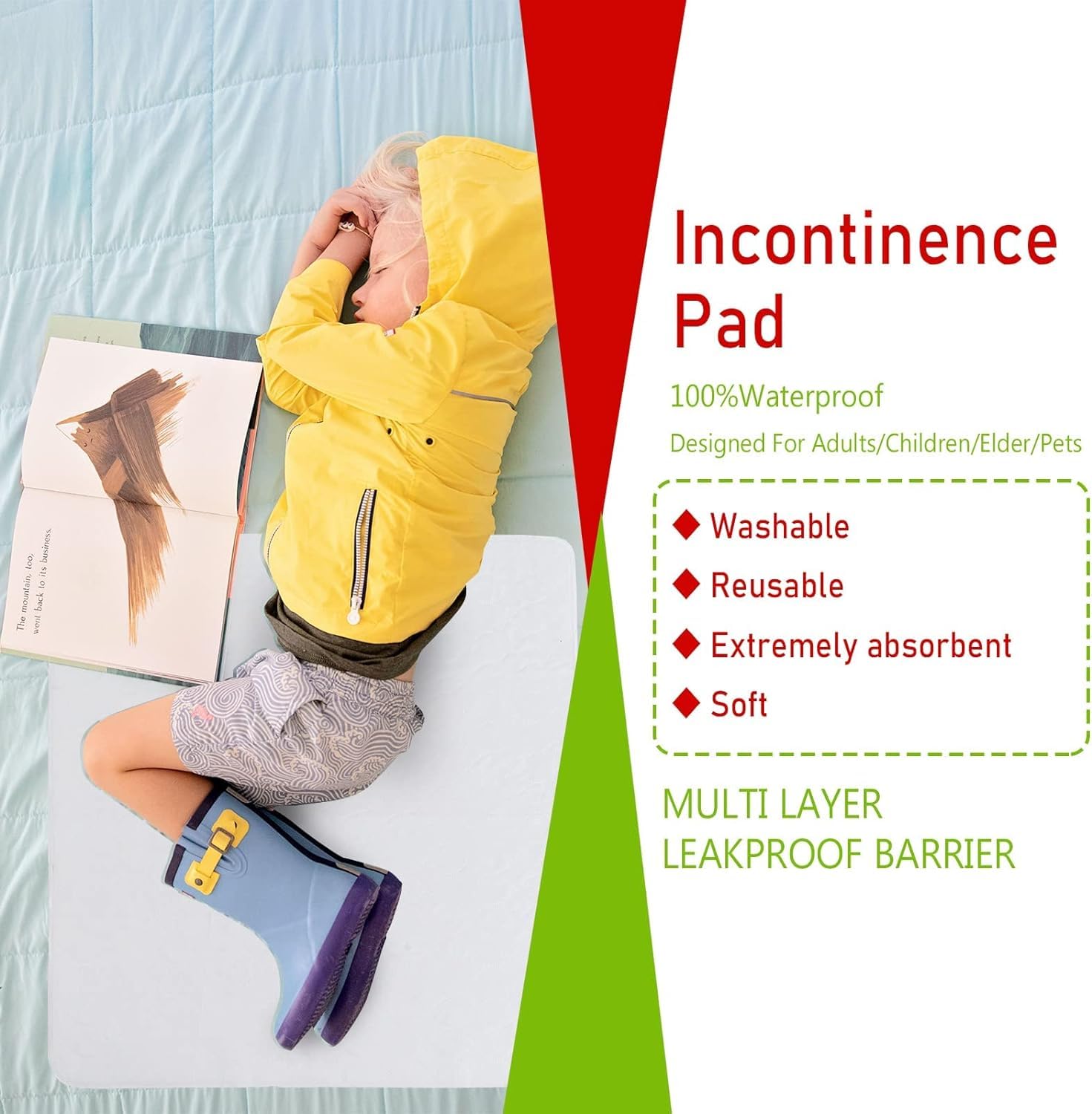 Bamuho Almohadilla para incontinencia, acolchada, impermeable, altamente absorbente, para adultos, niños y mascotas, lavable y reutilizable, 44 x 52 pulgadas